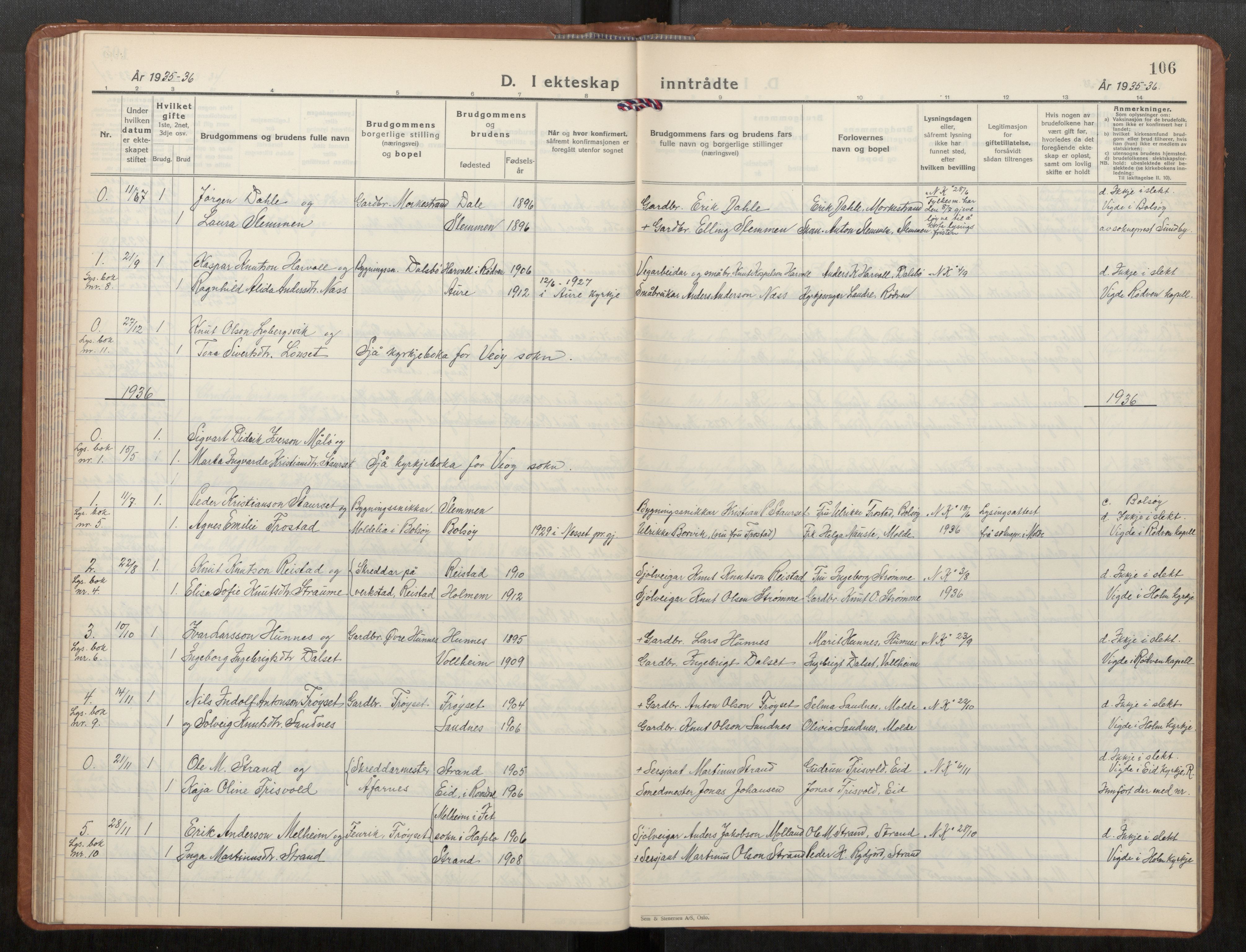 Ministerialprotokoller, klokkerbøker og fødselsregistre - Møre og Romsdal, AV/SAT-A-1454/549/L0616: Klokkerbok nr. 549C02, 1932-1961, s. 106