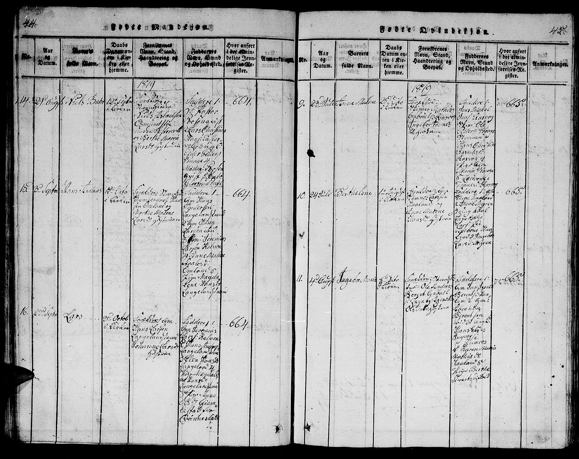 Flekkefjord sokneprestkontor, AV/SAK-1111-0012/F/Fb/Fbb/L0001: Klokkerbok nr. B 1, 1815-1830, s. 44-45