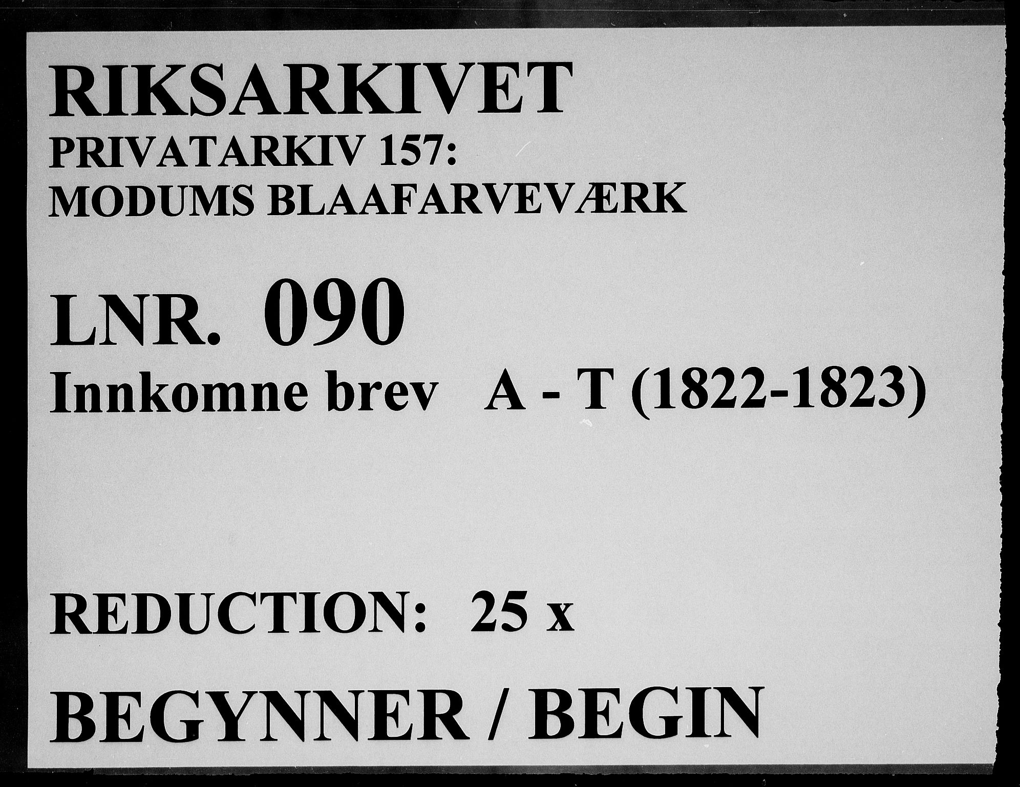 Modums Blaafarveværk, AV/RA-PA-0157/G/Gb/L0090/0001: -- / Innkomne brev A-T, 1822-1823, s. 1