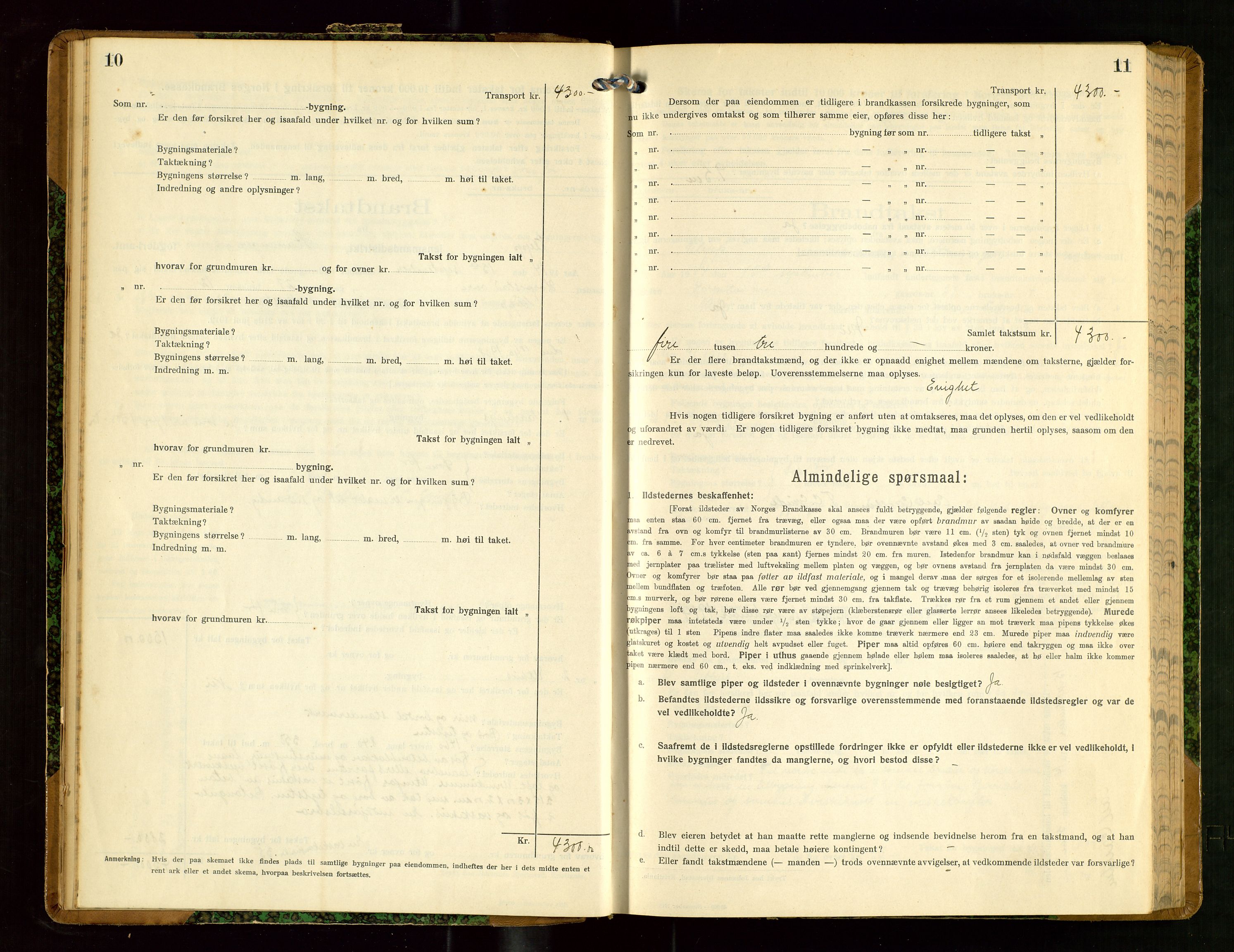 Klepp lensmannskontor, SAST/A-100163/Goc/L0008: "Brandtakstprotokol" m/register, 1914-1917, s. 10-11