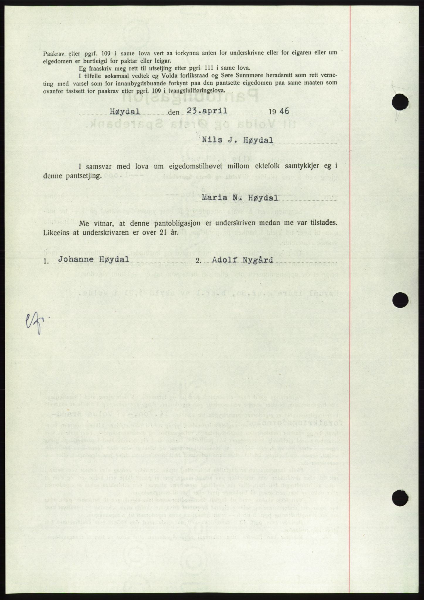 Søre Sunnmøre sorenskriveri, AV/SAT-A-4122/1/2/2C/L0114: Pantebok nr. 1-2B, 1943-1947, Dagboknr: 365/1946