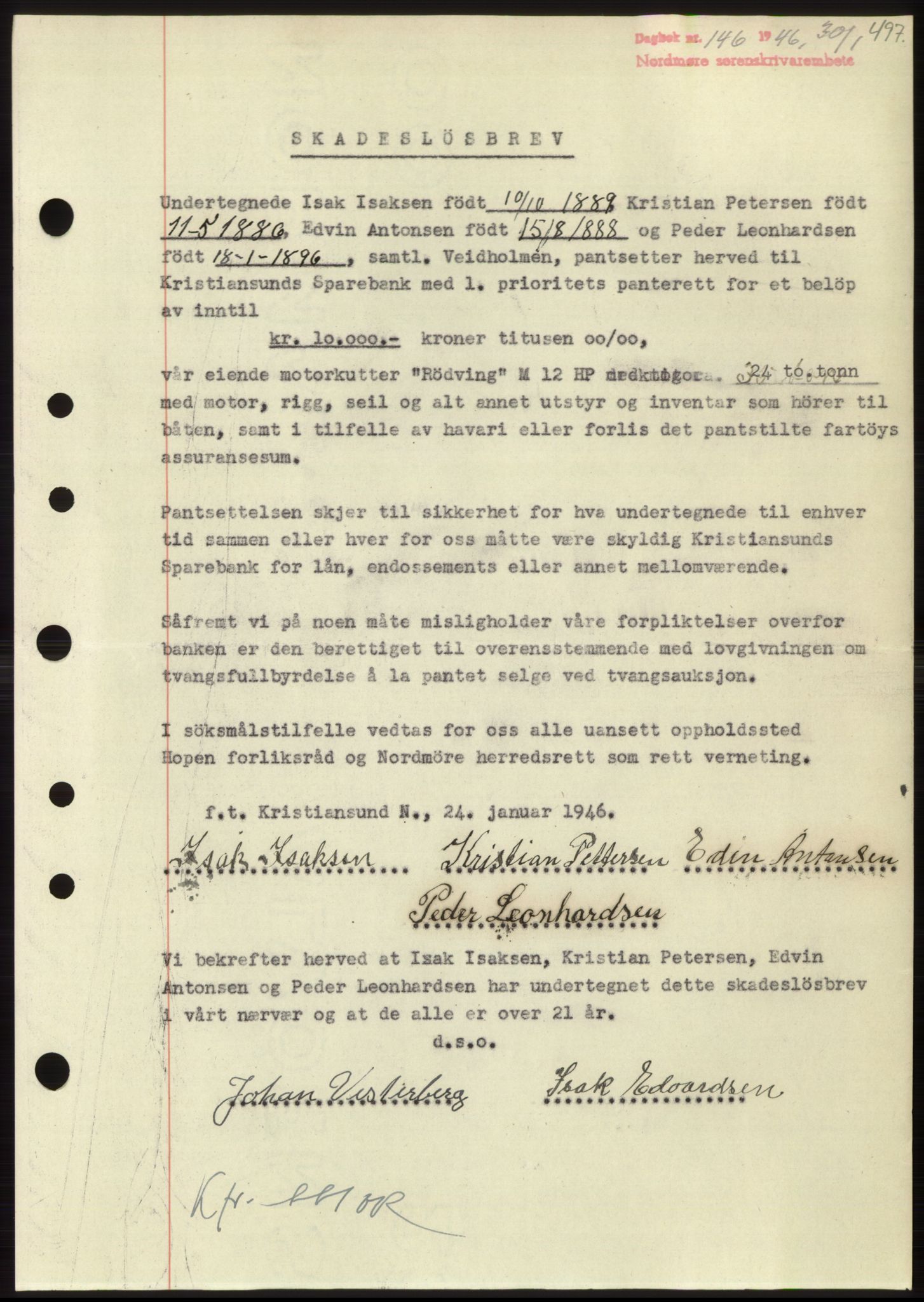 Nordmøre sorenskriveri, SAT/A-4132/1/2/2Ca: Pantebok nr. B93b, 1946-1946, Dagboknr: 146/1946