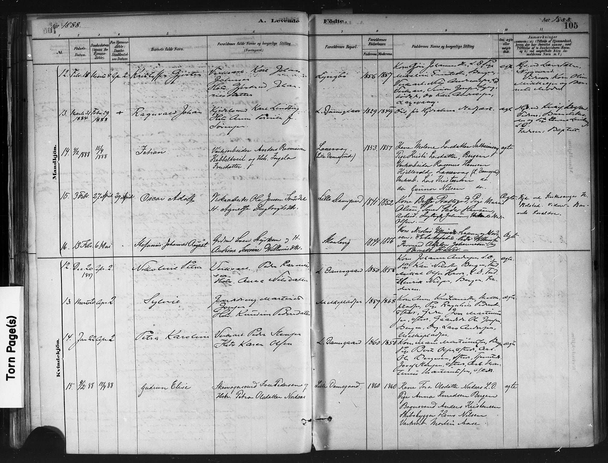 Askøy Sokneprestembete, AV/SAB-A-74101/H/Ha/Haa/Haae/L0002: Ministerialbok nr. E 2, 1878-1891, s. 105