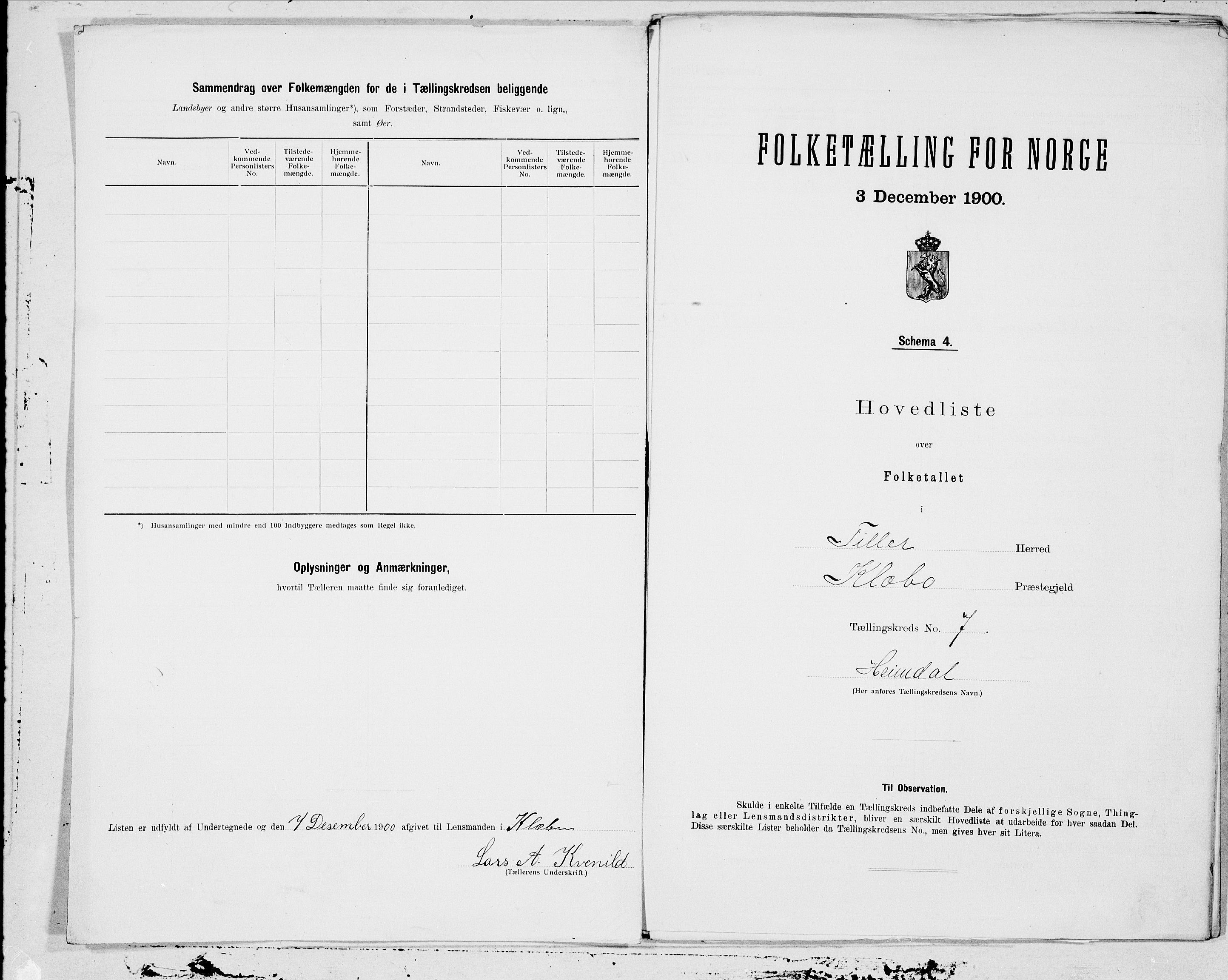 SAT, Folketelling 1900 for 1661 Tiller herred, 1900, s. 4