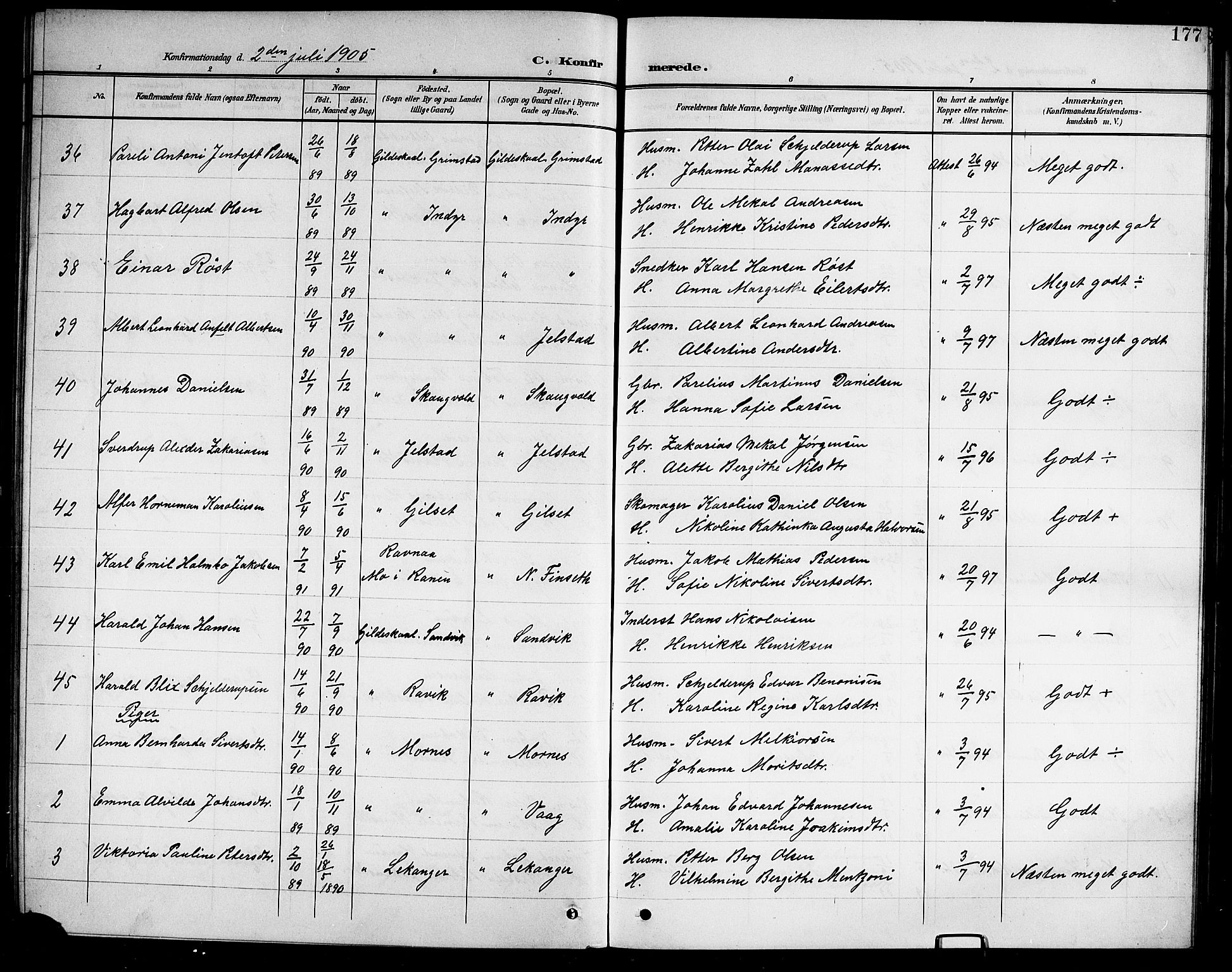 Ministerialprotokoller, klokkerbøker og fødselsregistre - Nordland, AV/SAT-A-1459/805/L0109: Klokkerbok nr. 805C05, 1900-1911, s. 177