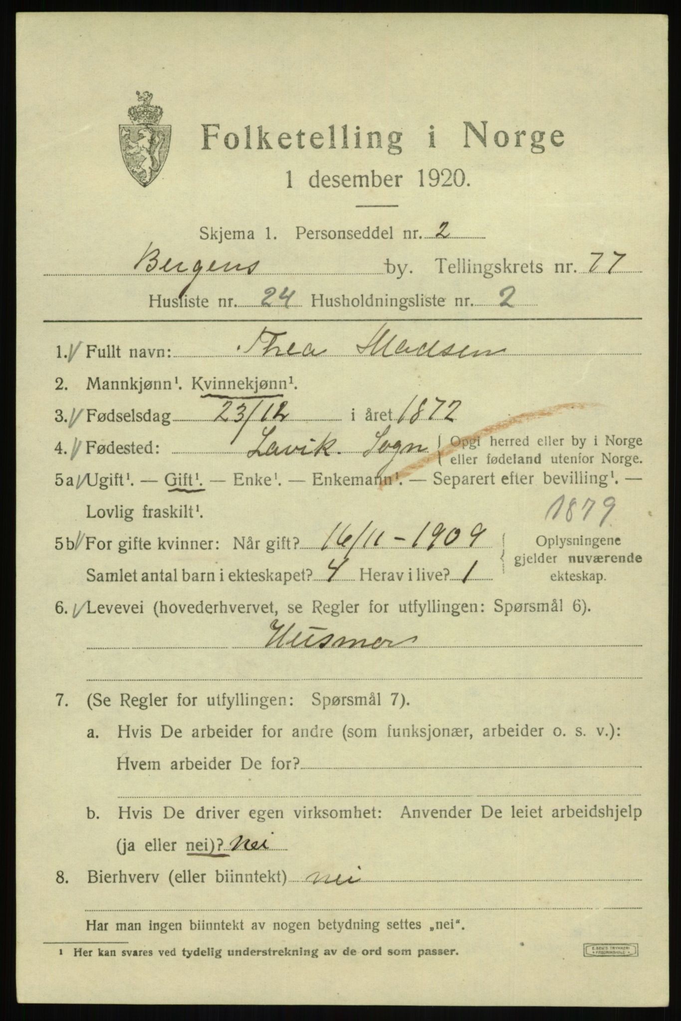 SAB, Folketelling 1920 for 1301 Bergen kjøpstad, 1920, s. 148244