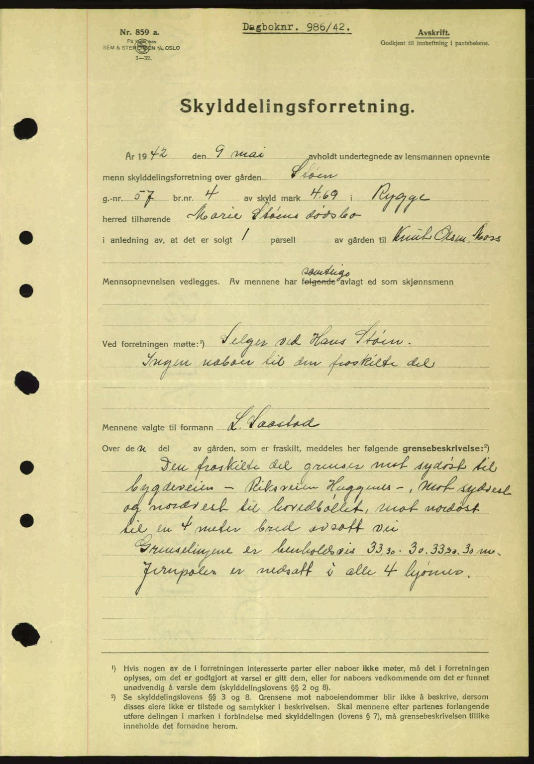 Moss sorenskriveri, SAO/A-10168: Pantebok nr. A9, 1941-1942, Dagboknr: 986/1942