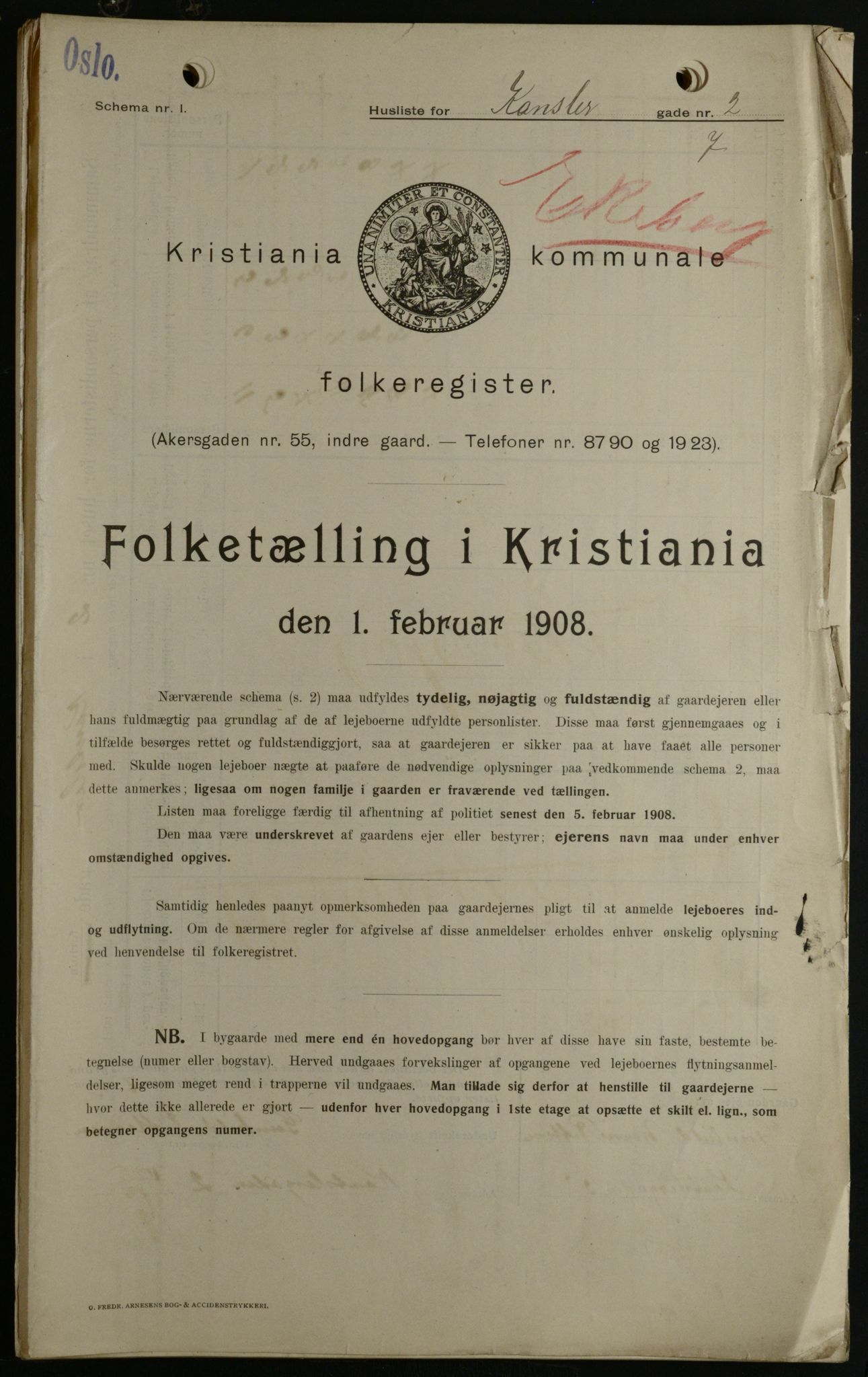 OBA, Kommunal folketelling 1.2.1908 for Kristiania kjøpstad, 1908, s. 42941