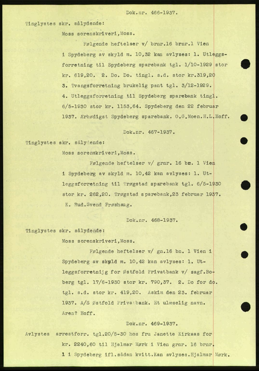 Moss sorenskriveri, SAO/A-10168: Pantebok nr. B3, 1937-1937, Dagboknr: 466/1937