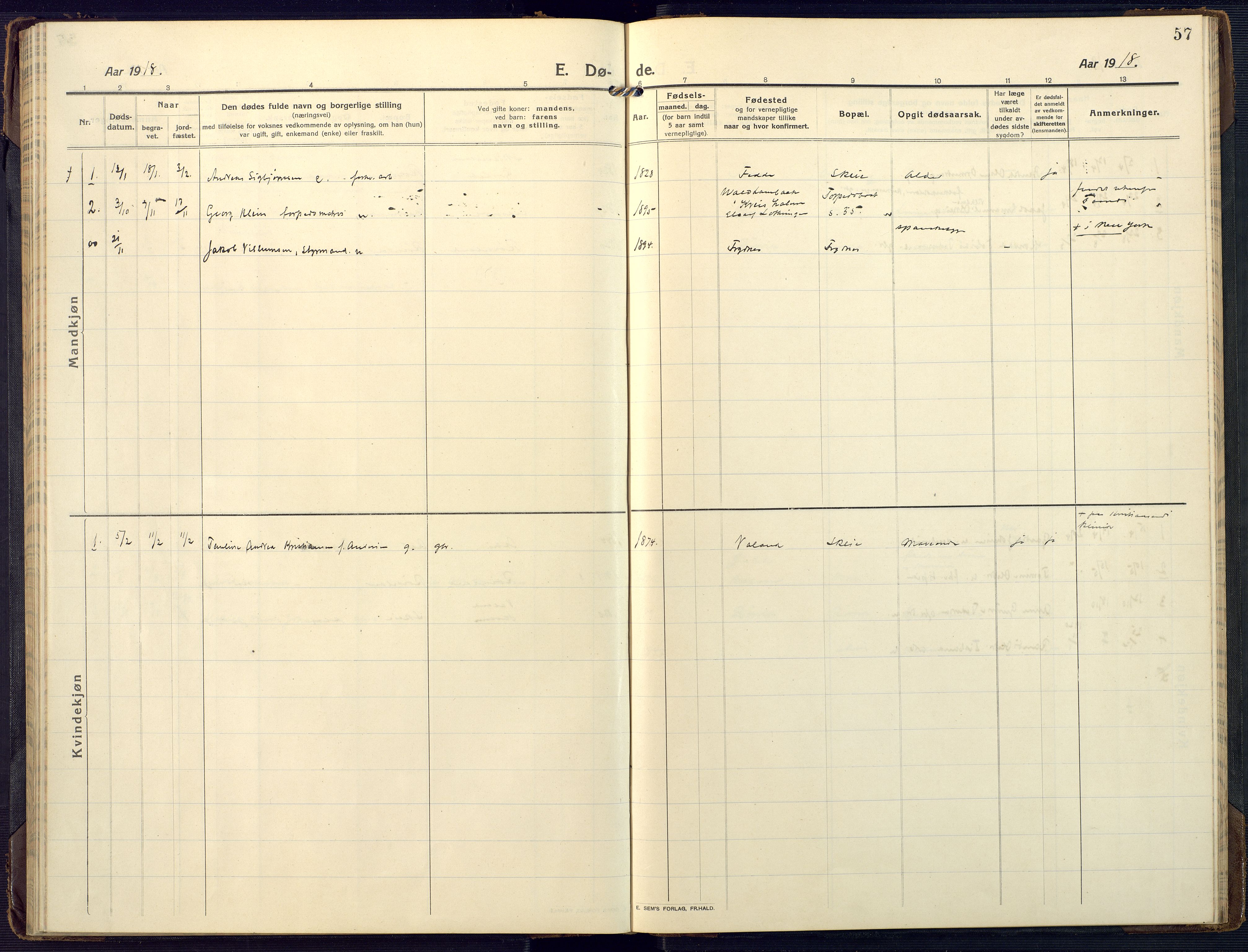 Mandal sokneprestkontor, AV/SAK-1111-0030/F/Fa/Fab/L0003: Ministerialbok nr. A 3, 1913-1933, s. 57