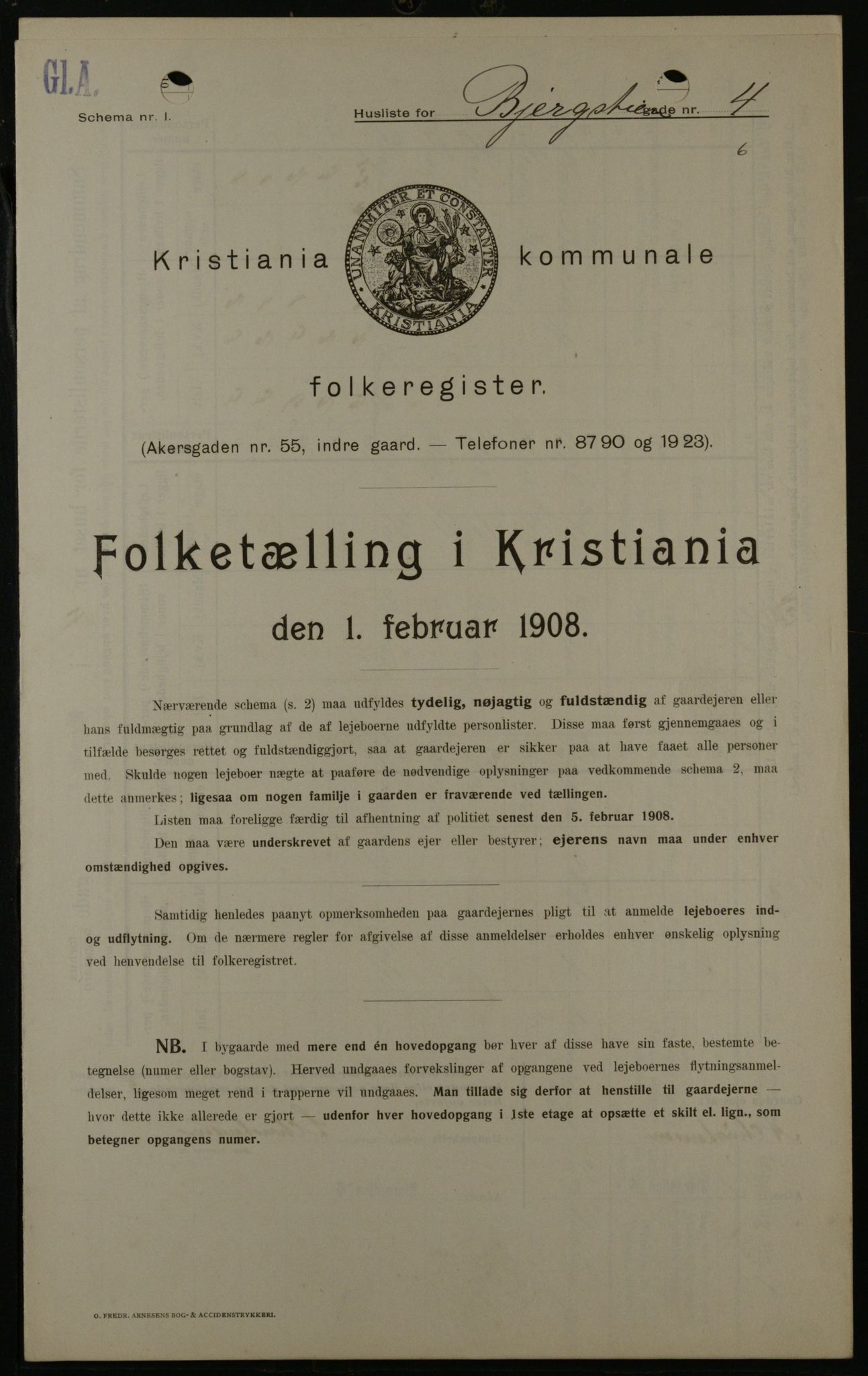 OBA, Kommunal folketelling 1.2.1908 for Kristiania kjøpstad, 1908, s. 4341