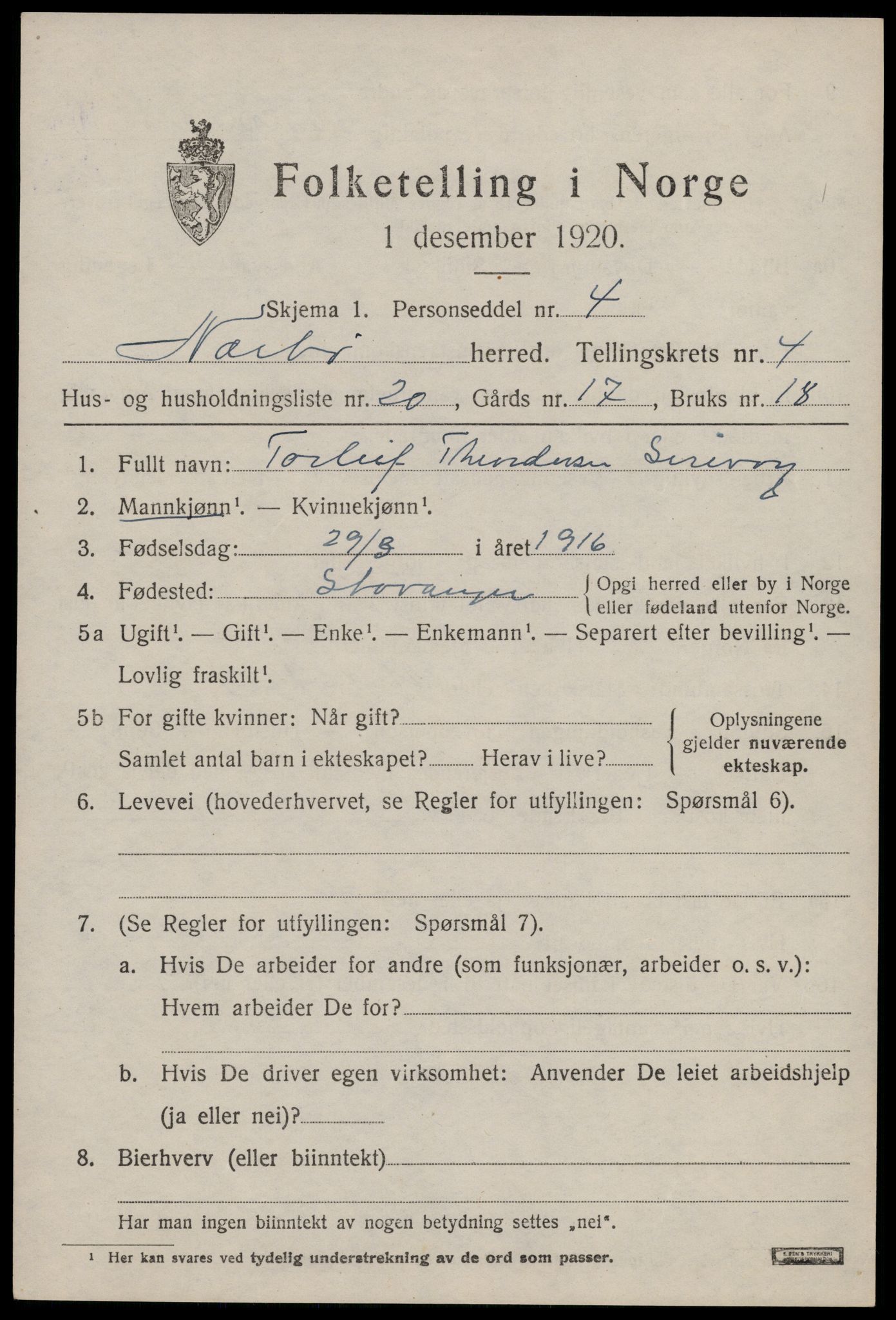 SAST, Folketelling 1920 for 1119 Nærbø herred, 1920, s. 2905
