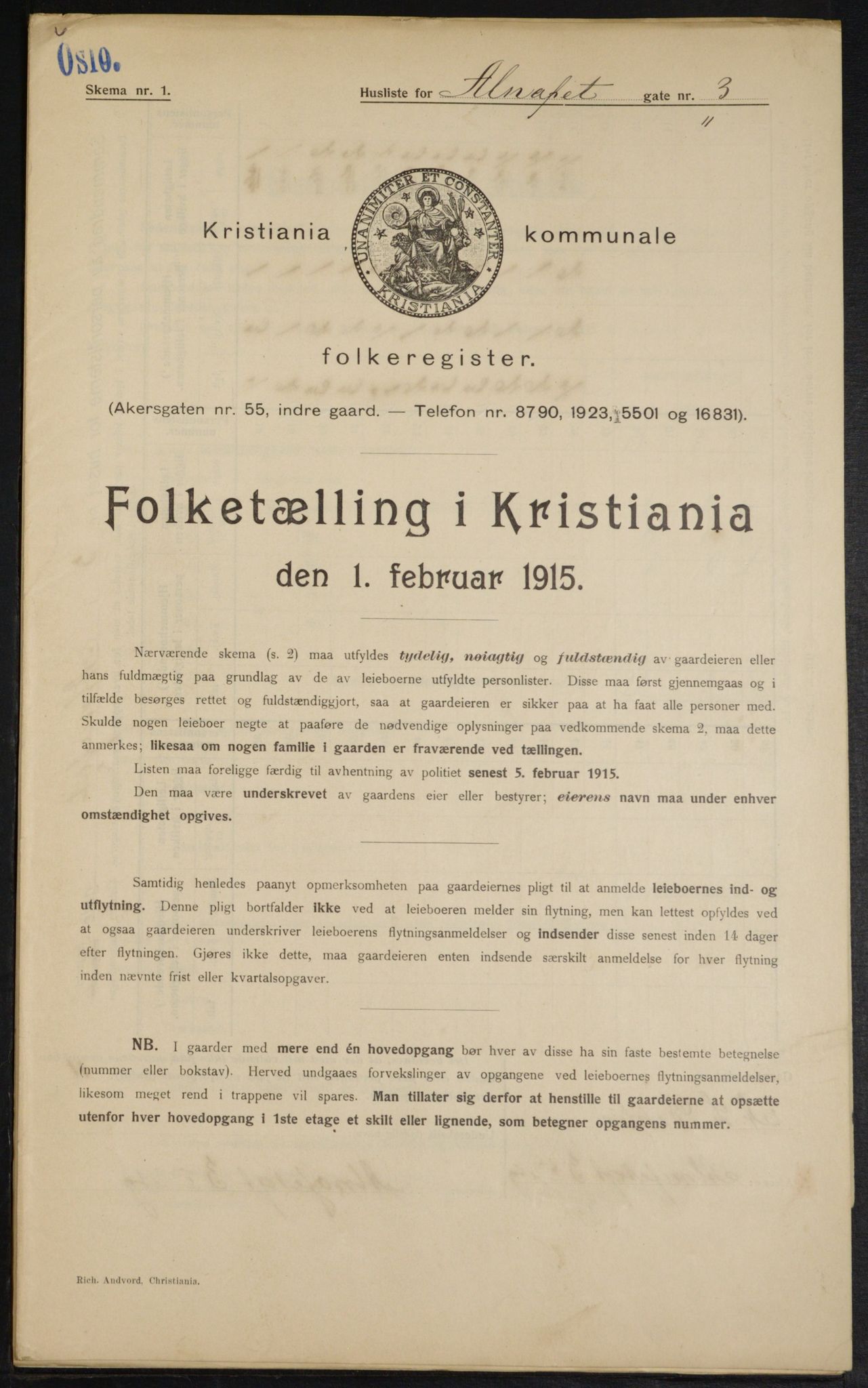 OBA, Kommunal folketelling 1.2.1915 for Kristiania, 1915, s. 996