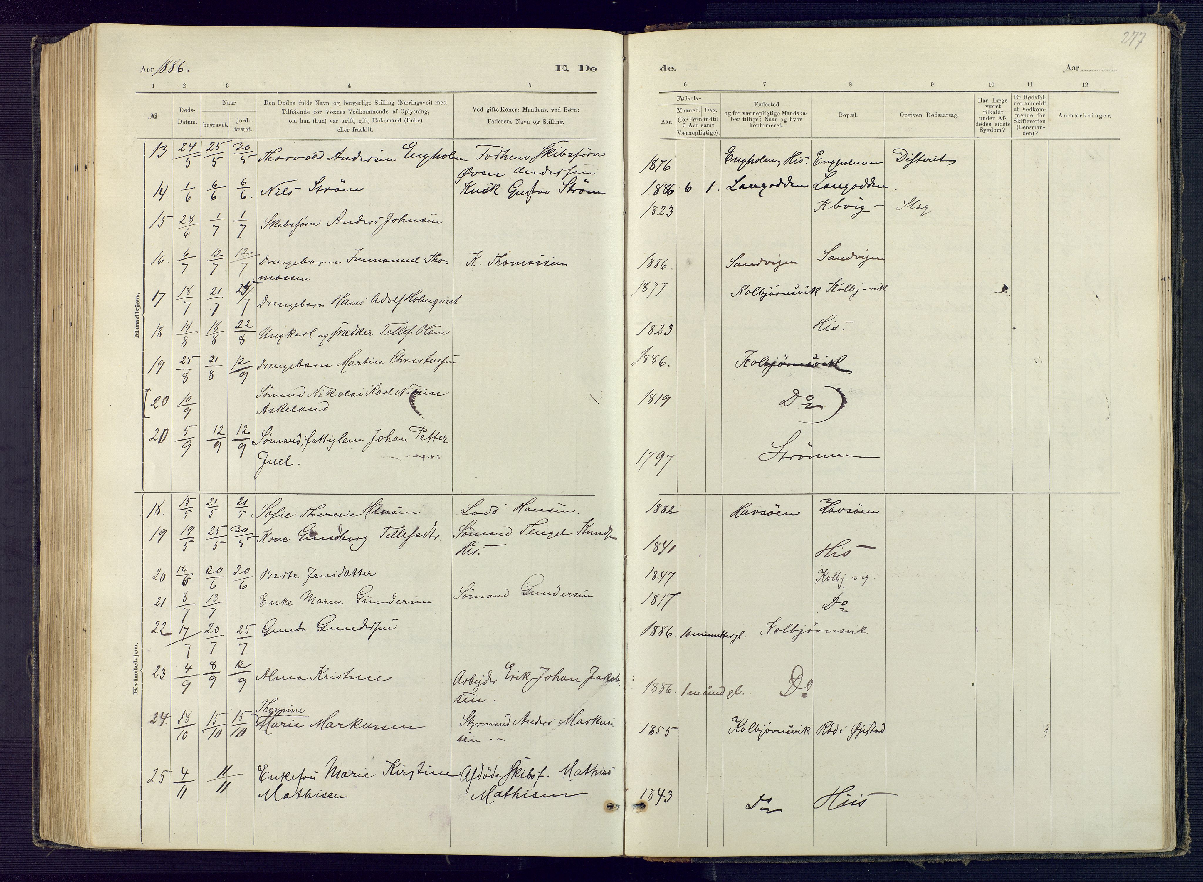 Hisøy sokneprestkontor, SAK/1111-0020/F/Fb/L0003: Klokkerbok nr. B 3, 1885-1905, s. 277