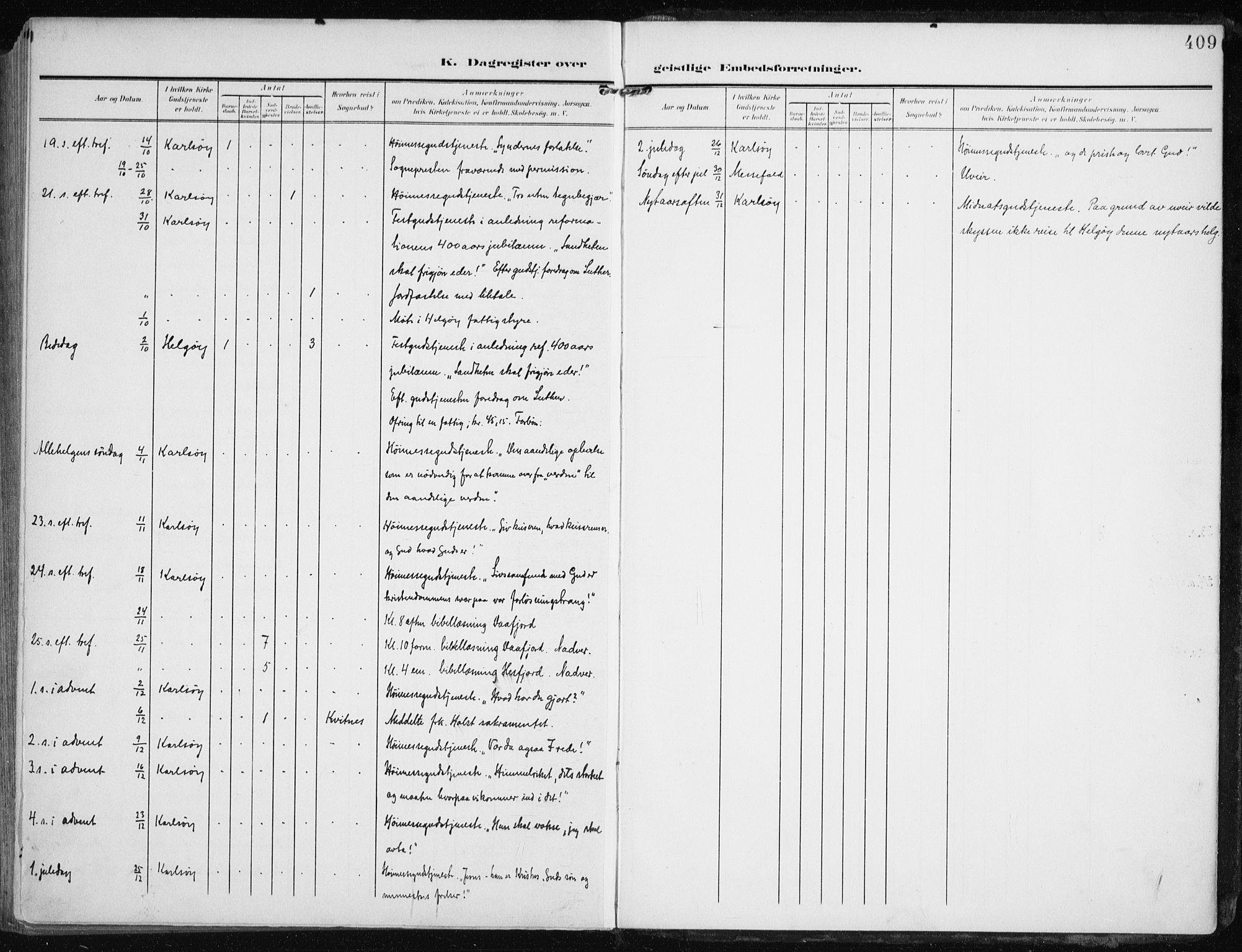 Karlsøy sokneprestembete, AV/SATØ-S-1299/H/Ha/Haa/L0014kirke: Ministerialbok nr. 14, 1903-1917, s. 409