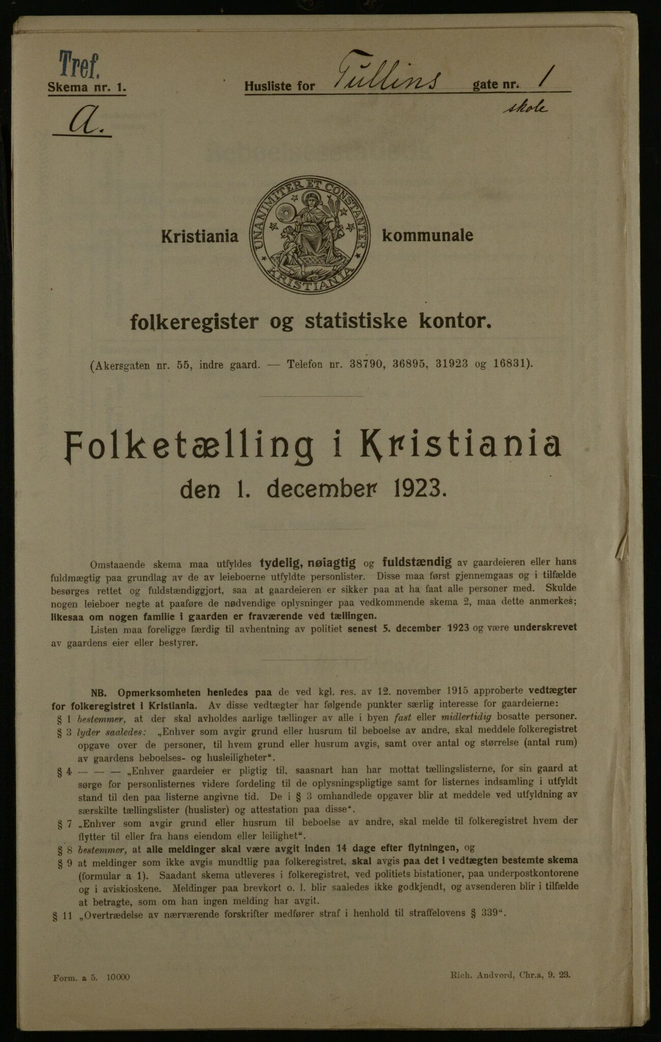 OBA, Kommunal folketelling 1.12.1923 for Kristiania, 1923, s. 129397