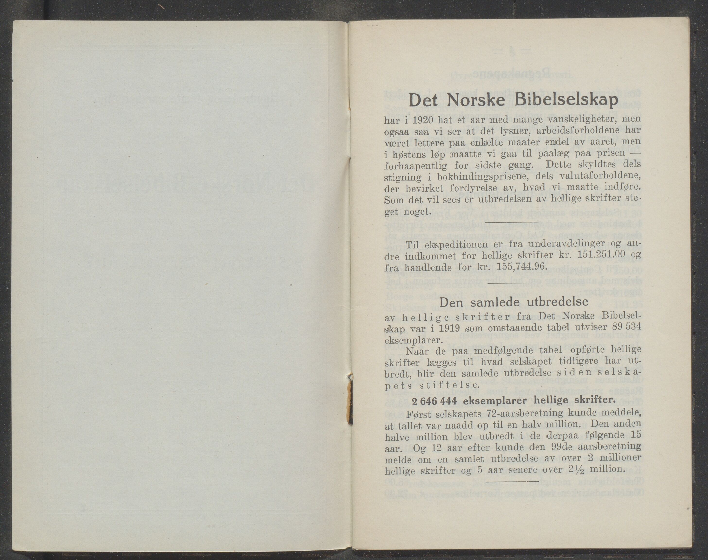 Det Norske Bibelselskap, VID/MDA-A-1528/X/L0006/0004/0002: Årsberetninger / Årsberetning 104-109, 1920