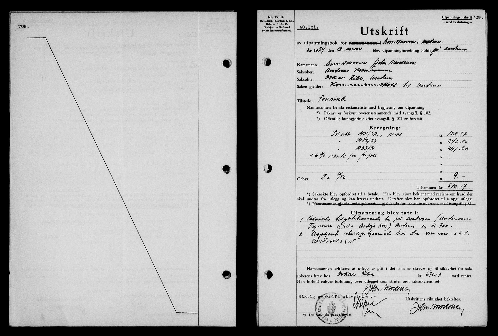 Vesterålen sorenskriveri, AV/SAT-A-4180/1/2/2Ca/L0059: Pantebok nr. 52, 1933-1934, Tingl.dato: 15.03.1934