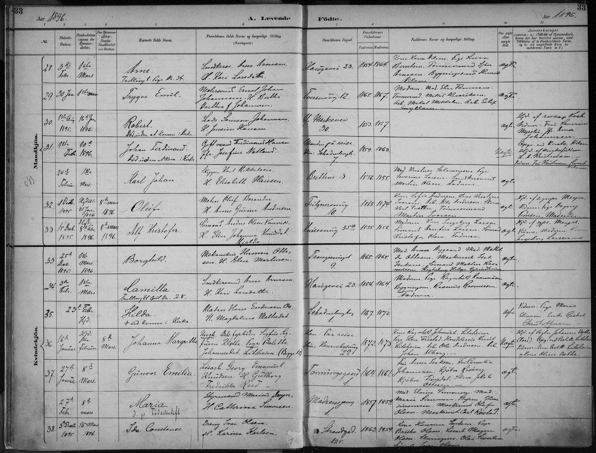 Nykirken Sokneprestembete, AV/SAB-A-77101/H/Haa/L0018: Ministerialbok nr. B 6, 1895-1903, s. 33