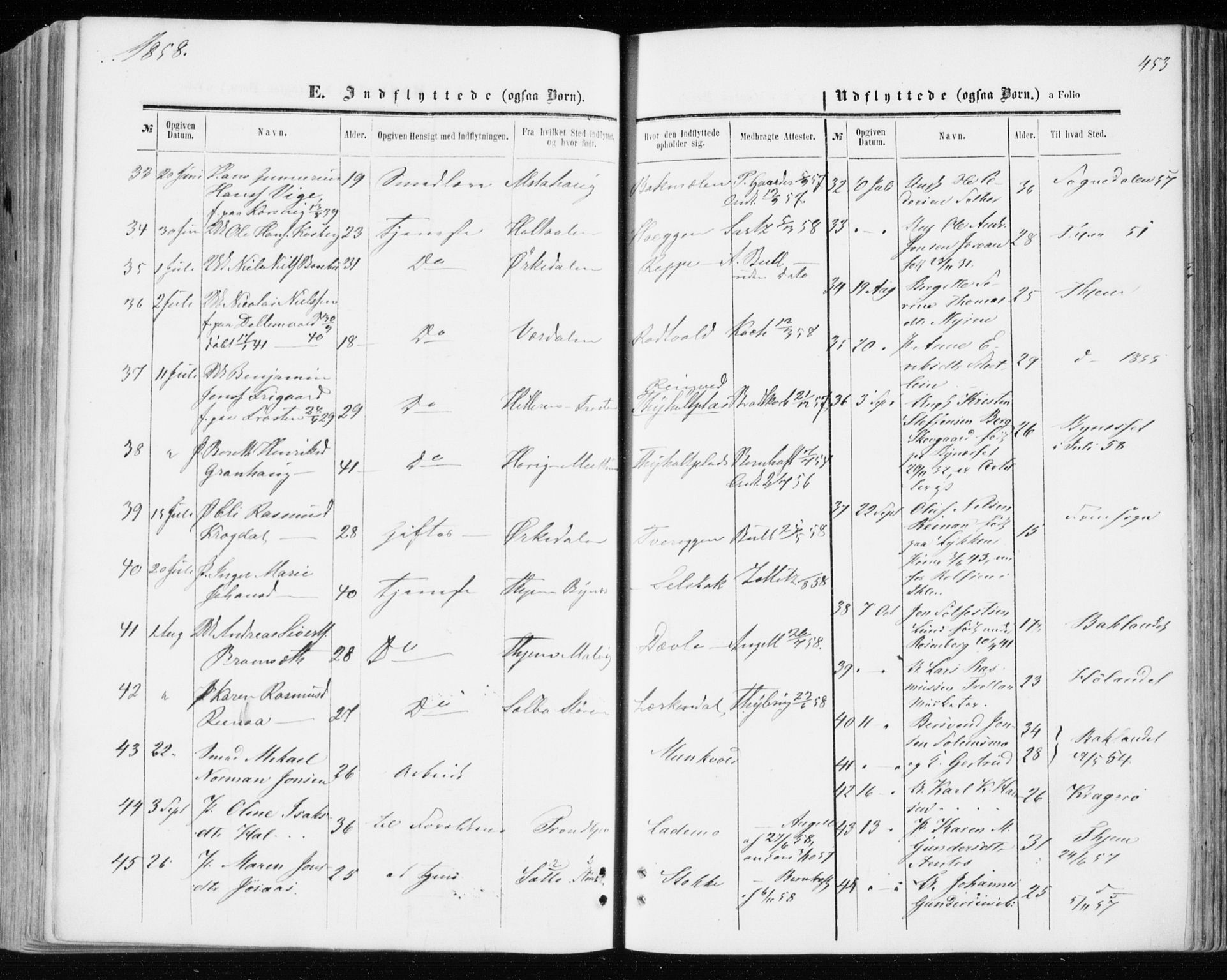 Ministerialprotokoller, klokkerbøker og fødselsregistre - Sør-Trøndelag, SAT/A-1456/606/L0292: Ministerialbok nr. 606A07, 1856-1865, s. 453