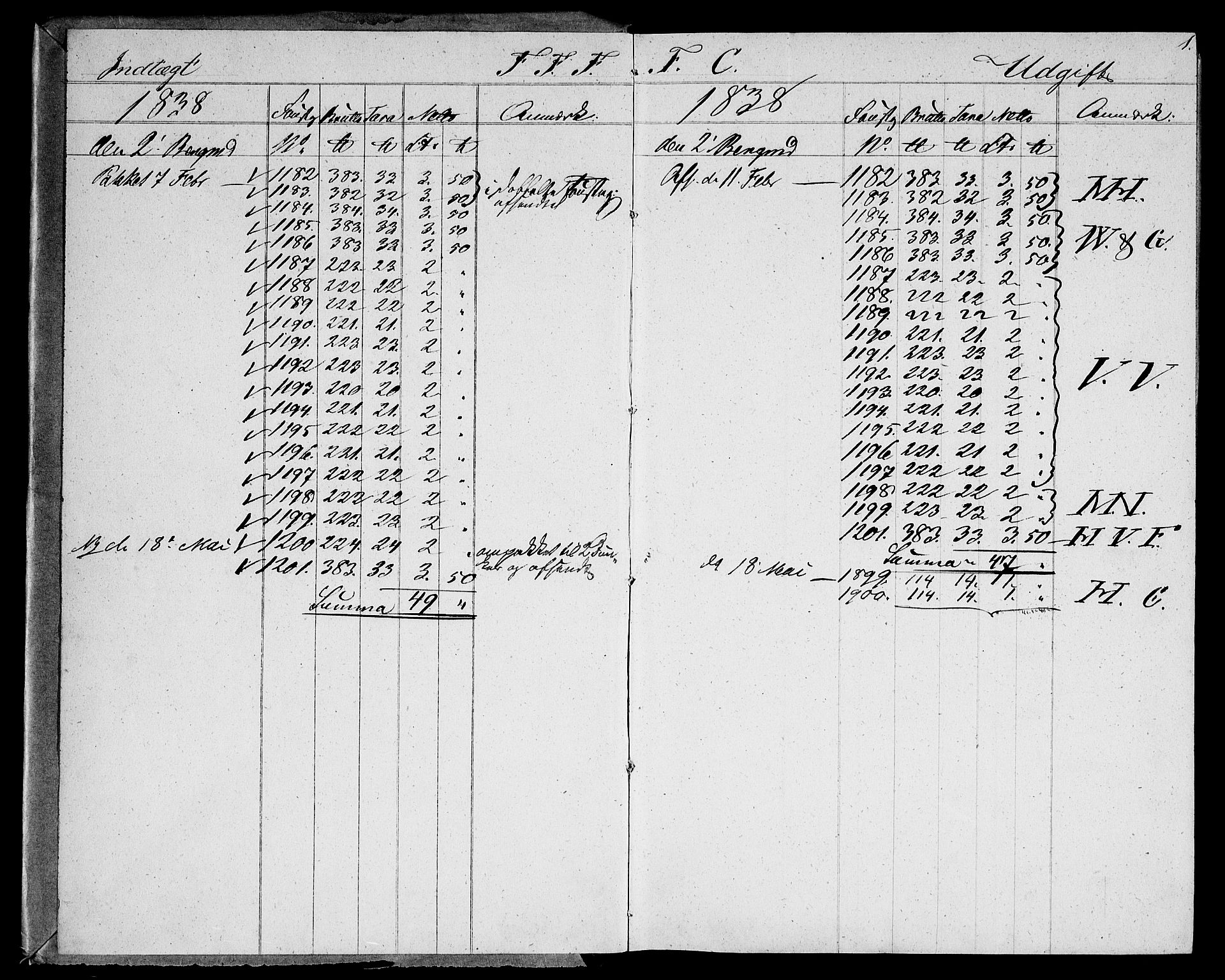 Modums Blaafarveværk, AV/RA-PA-0157/G/Gd/Gda/L0184/0001: -- / Pak-Bog Litr. B. For utgående koboltprodukter, 1837-1841, s. 3