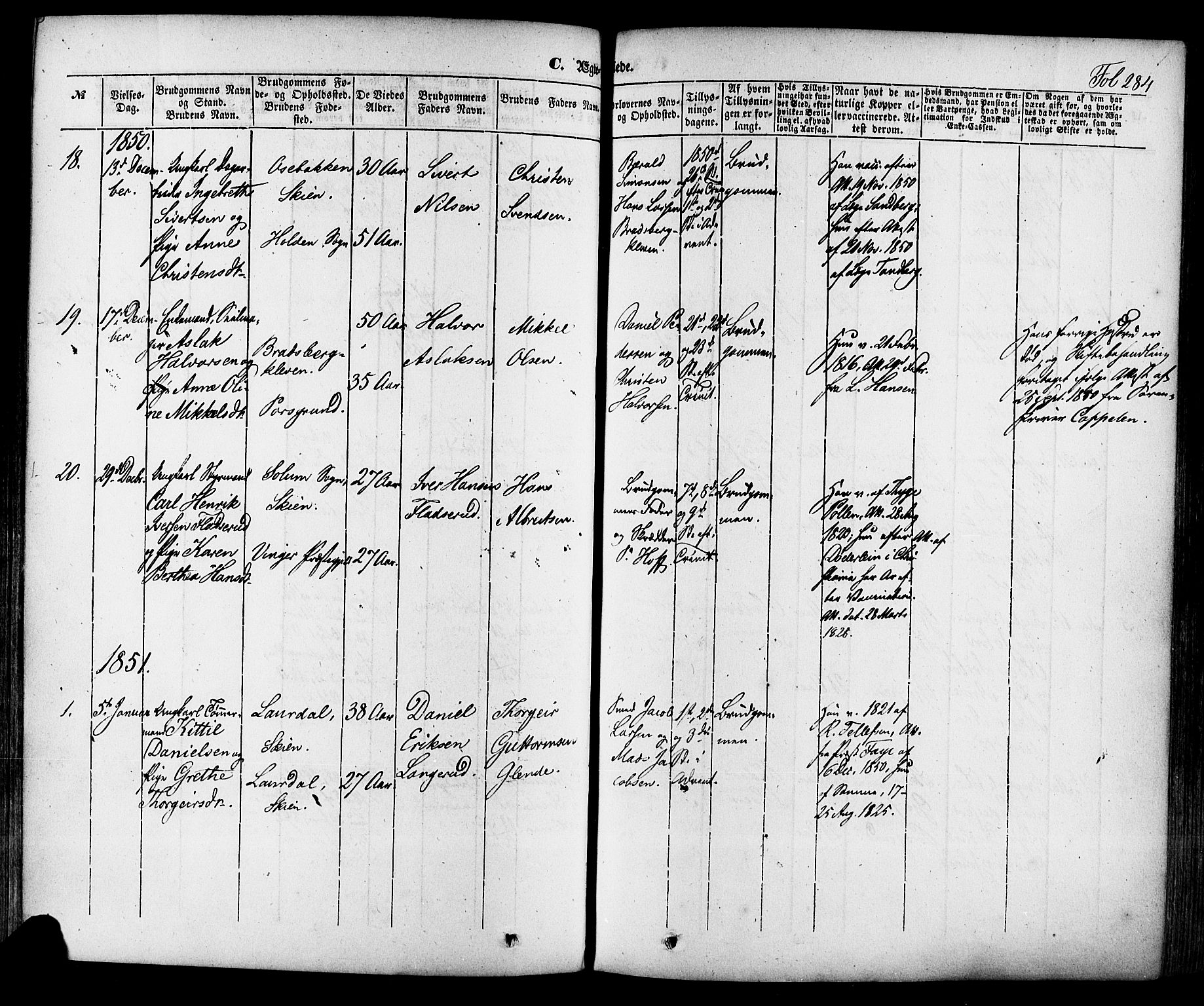 Skien kirkebøker, SAKO/A-302/F/Fa/L0006a: Ministerialbok nr. 6A, 1843-1856, s. 284
