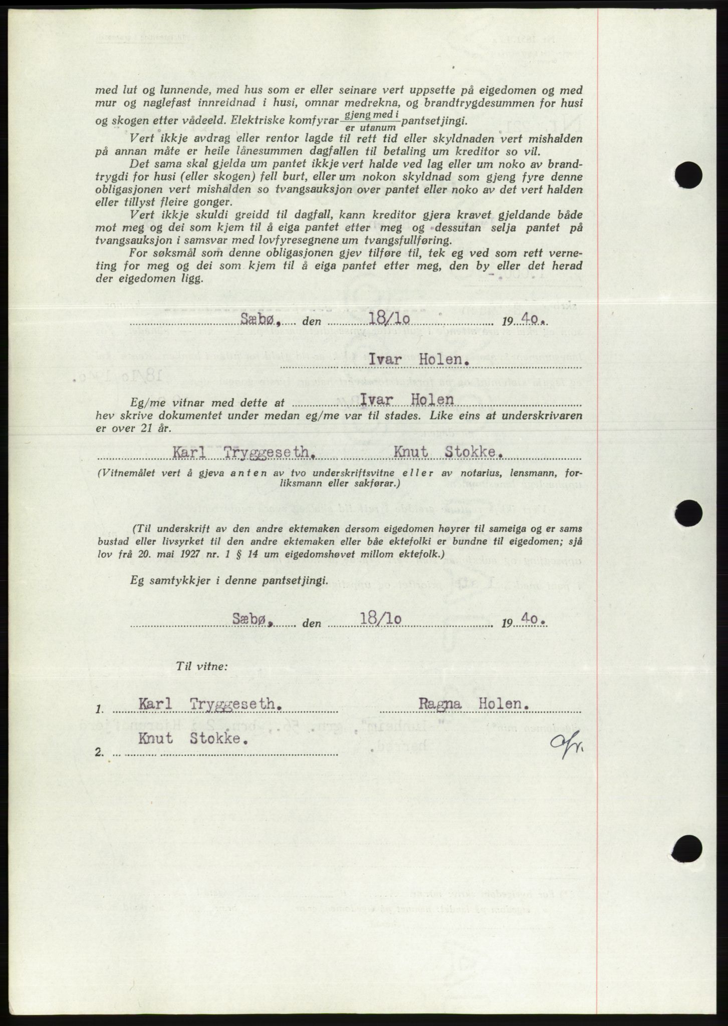 Søre Sunnmøre sorenskriveri, AV/SAT-A-4122/1/2/2C/L0070: Pantebok nr. 64, 1940-1941, Dagboknr: 866/1940