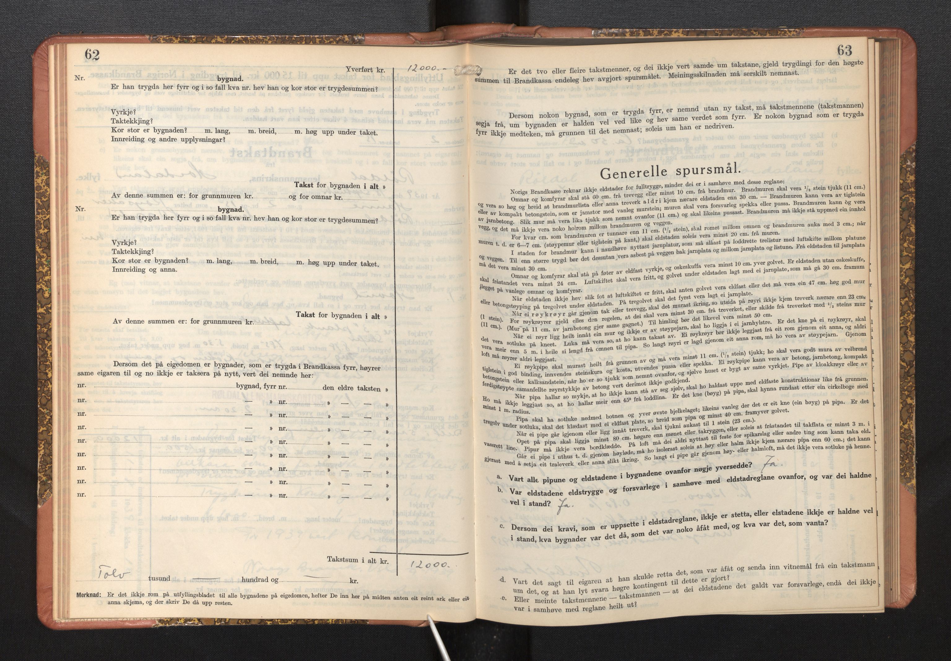 Lensmannen i Røldal, AV/SAB-A-34501/0012/L0004: Branntakstprotokoll, skjematakst, 1936-1950, s. 62-63