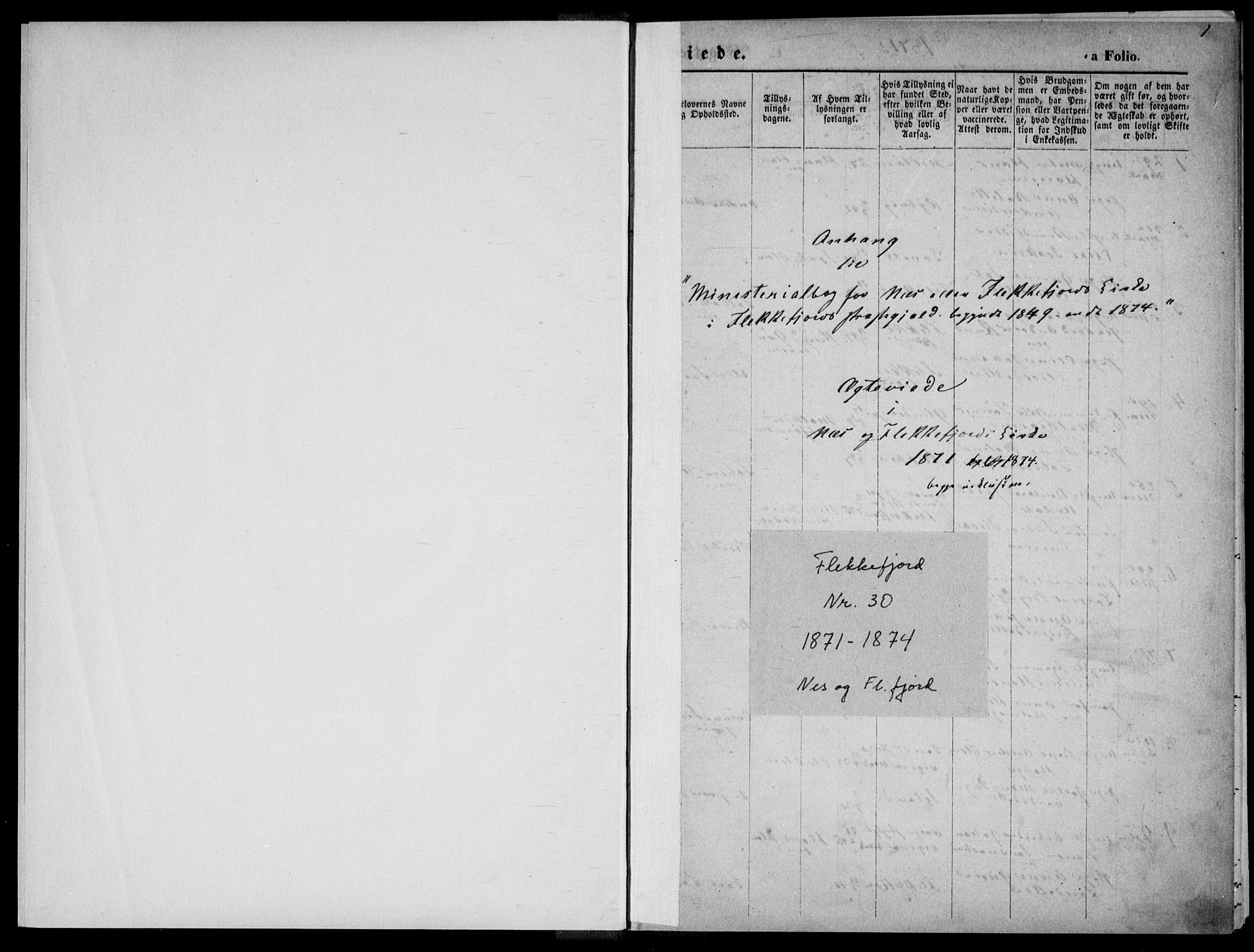 Flekkefjord sokneprestkontor, AV/SAK-1111-0012/F/Fa/Fac/L0006: Ministerialbok nr. A 6, 1871-1874, s. 1