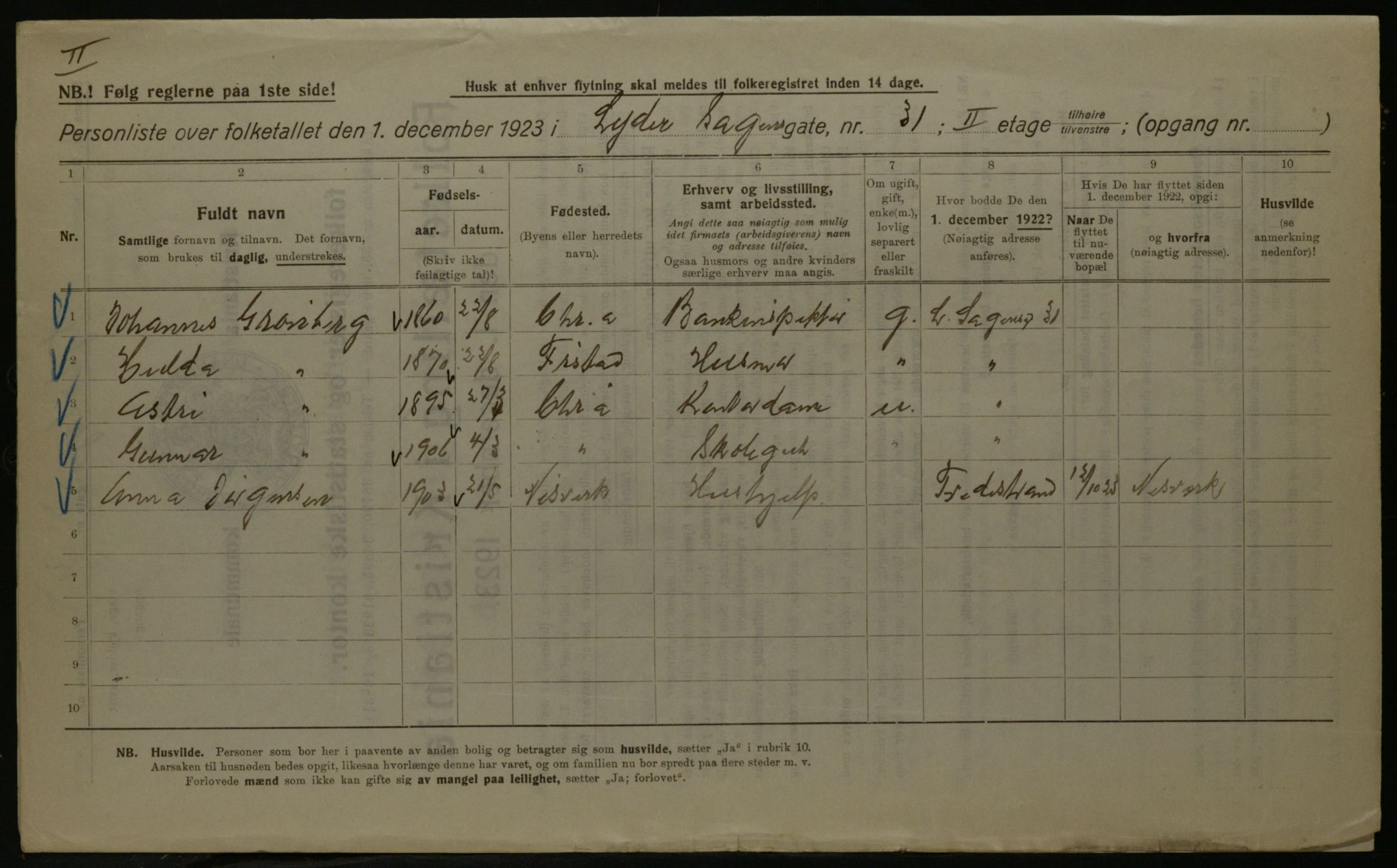 OBA, Kommunal folketelling 1.12.1923 for Kristiania, 1923, s. 65117