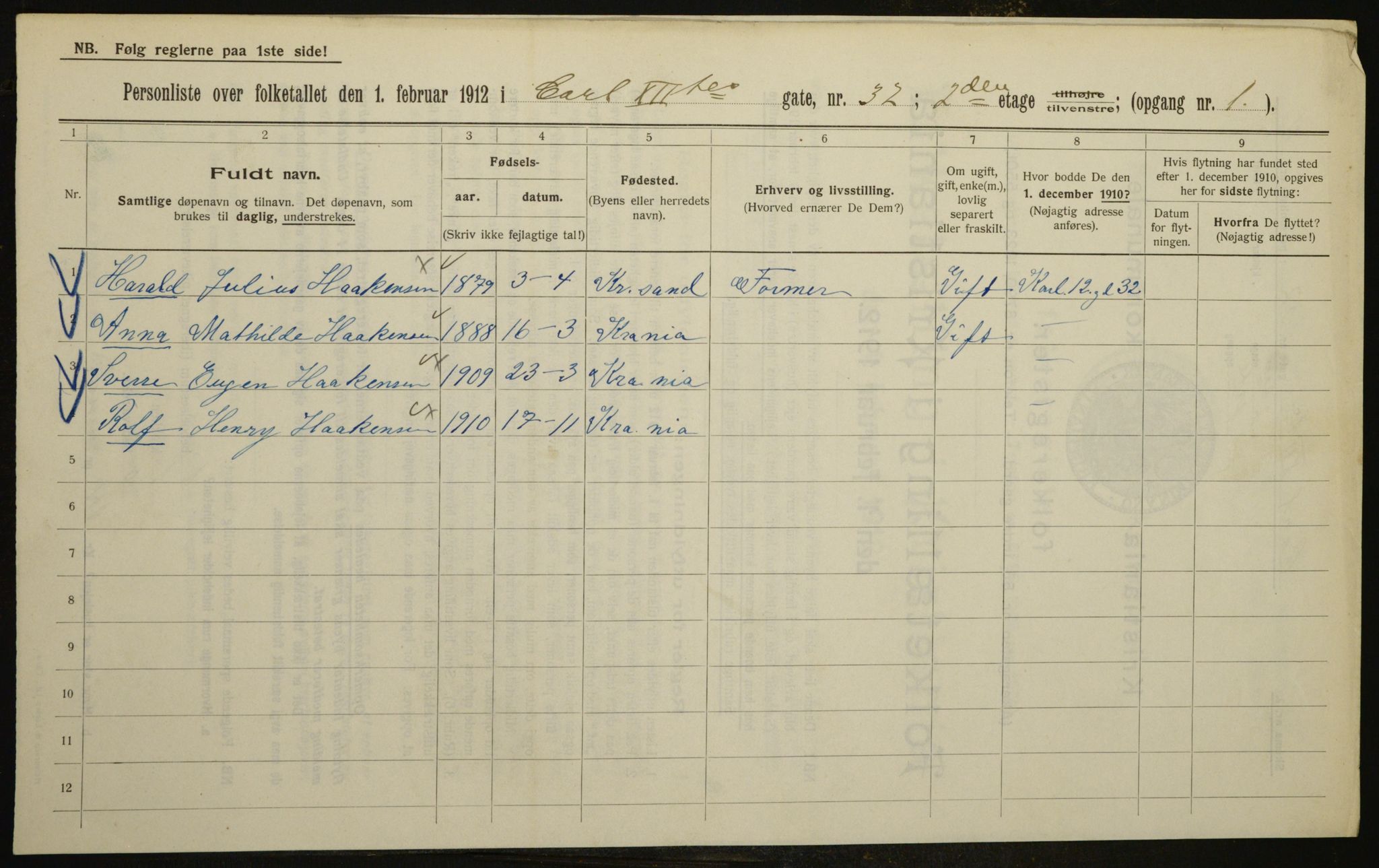 OBA, Kommunal folketelling 1.2.1912 for Kristiania, 1912, s. 48974