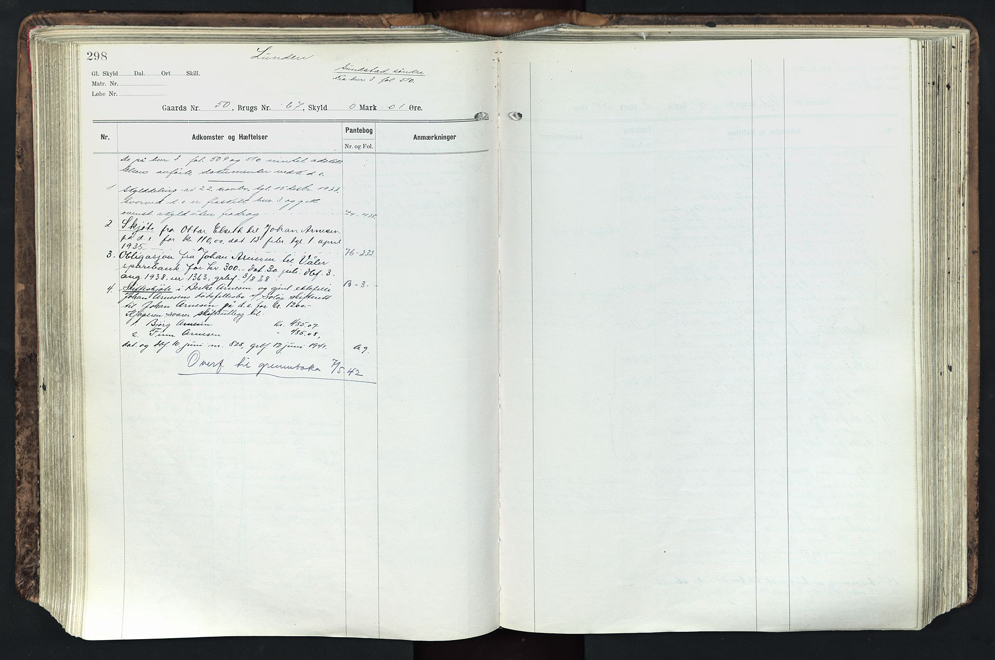 Solør tingrett, AV/SAH-TING-008/H/Ha/Hak/L0003: Panteregister nr. III, 1900-1935, s. 298