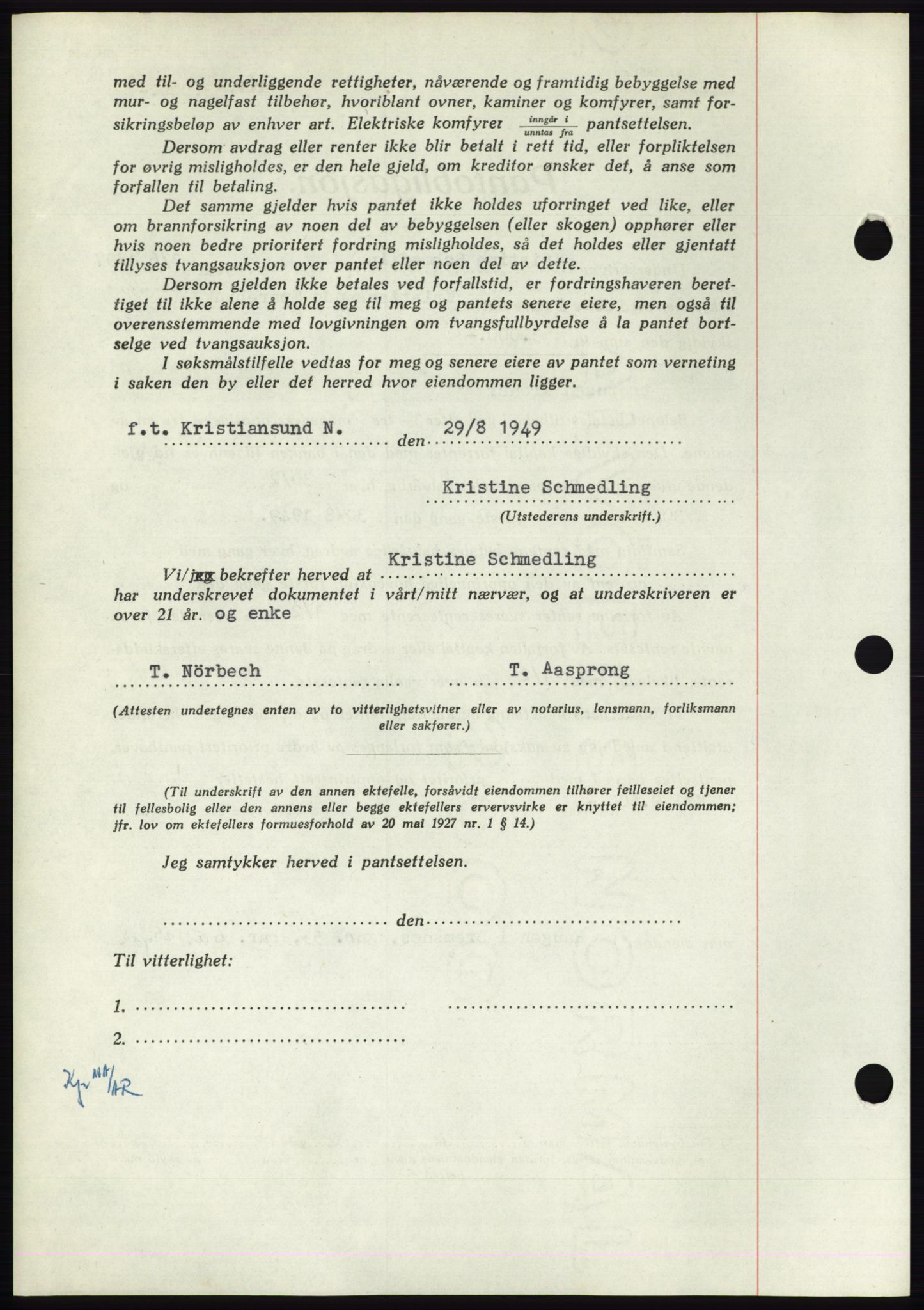 Nordmøre sorenskriveri, AV/SAT-A-4132/1/2/2Ca: Pantebok nr. B102, 1949-1949, Dagboknr: 2397/1949