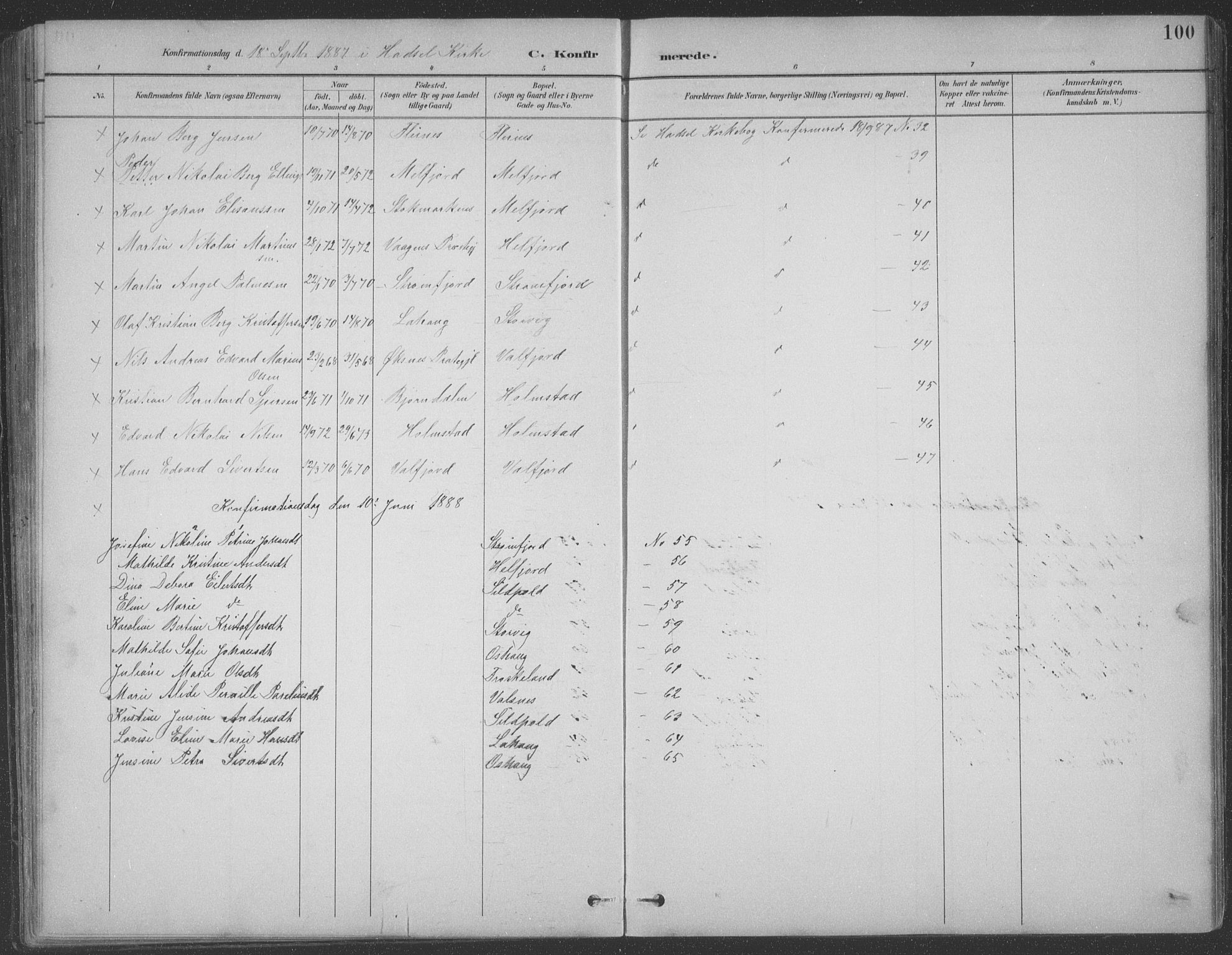 Ministerialprotokoller, klokkerbøker og fødselsregistre - Nordland, SAT/A-1459/890/L1290: Klokkerbok nr. 890C01, 1882-1911, s. 100