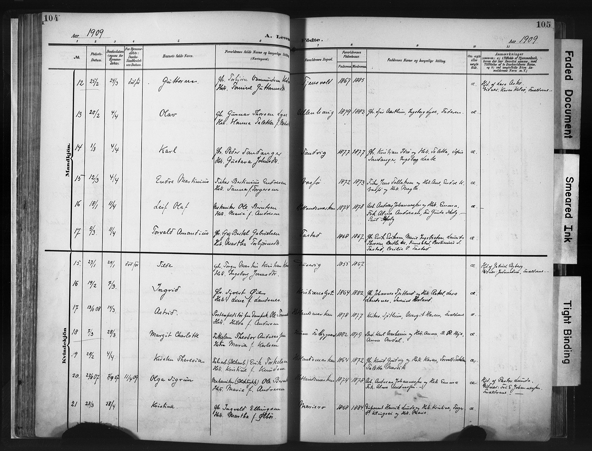 Hetland sokneprestkontor, SAST/A-101826/30/30BA/L0013: Ministerialbok nr. A 13, 1904-1918, s. 104-105
