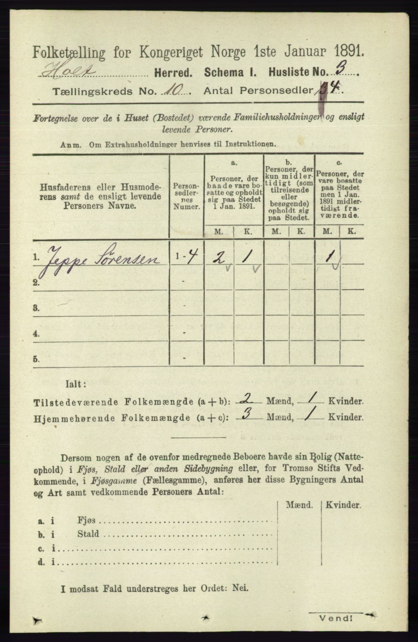 RA, Folketelling 1891 for 0914 Holt herred, 1891, s. 4369