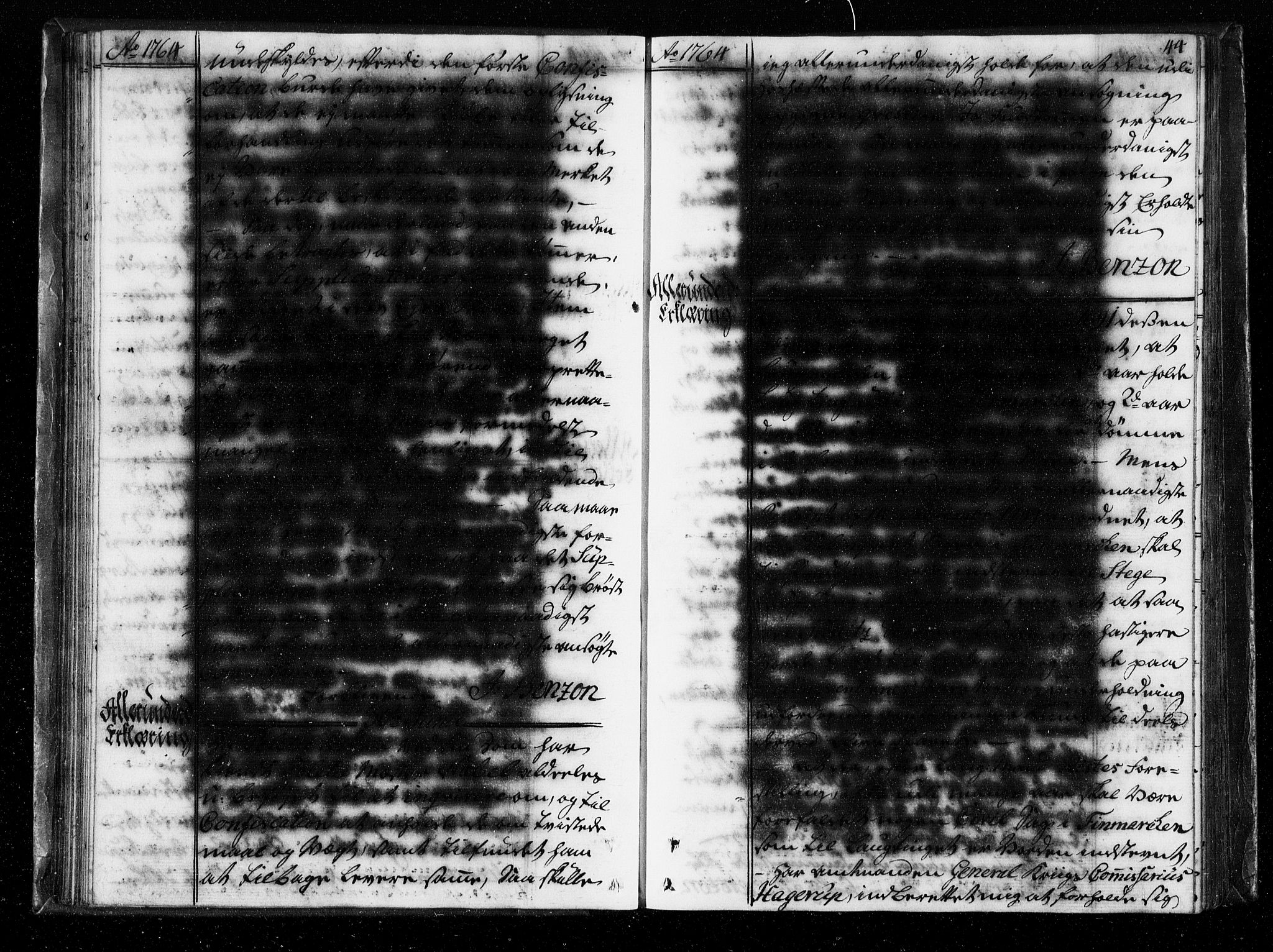 Stattholderembetet 1572-1771, AV/RA-EA-2870/Bf/L0004: Stattholderprotokoll (allmenn kopibok), 1764-1765, s. 43b-44a