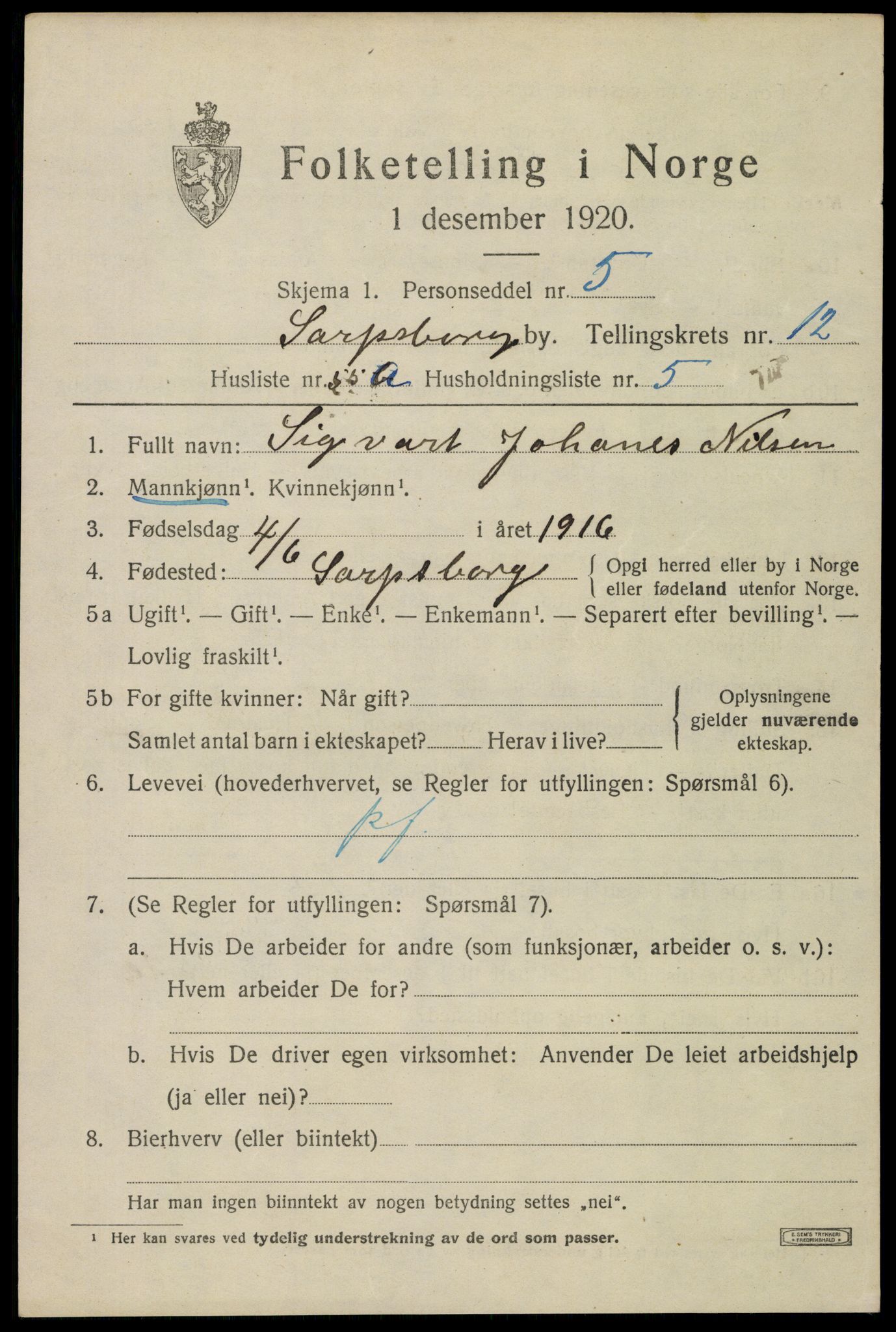 SAO, Folketelling 1920 for 0102 Sarpsborg kjøpstad, 1920, s. 26382