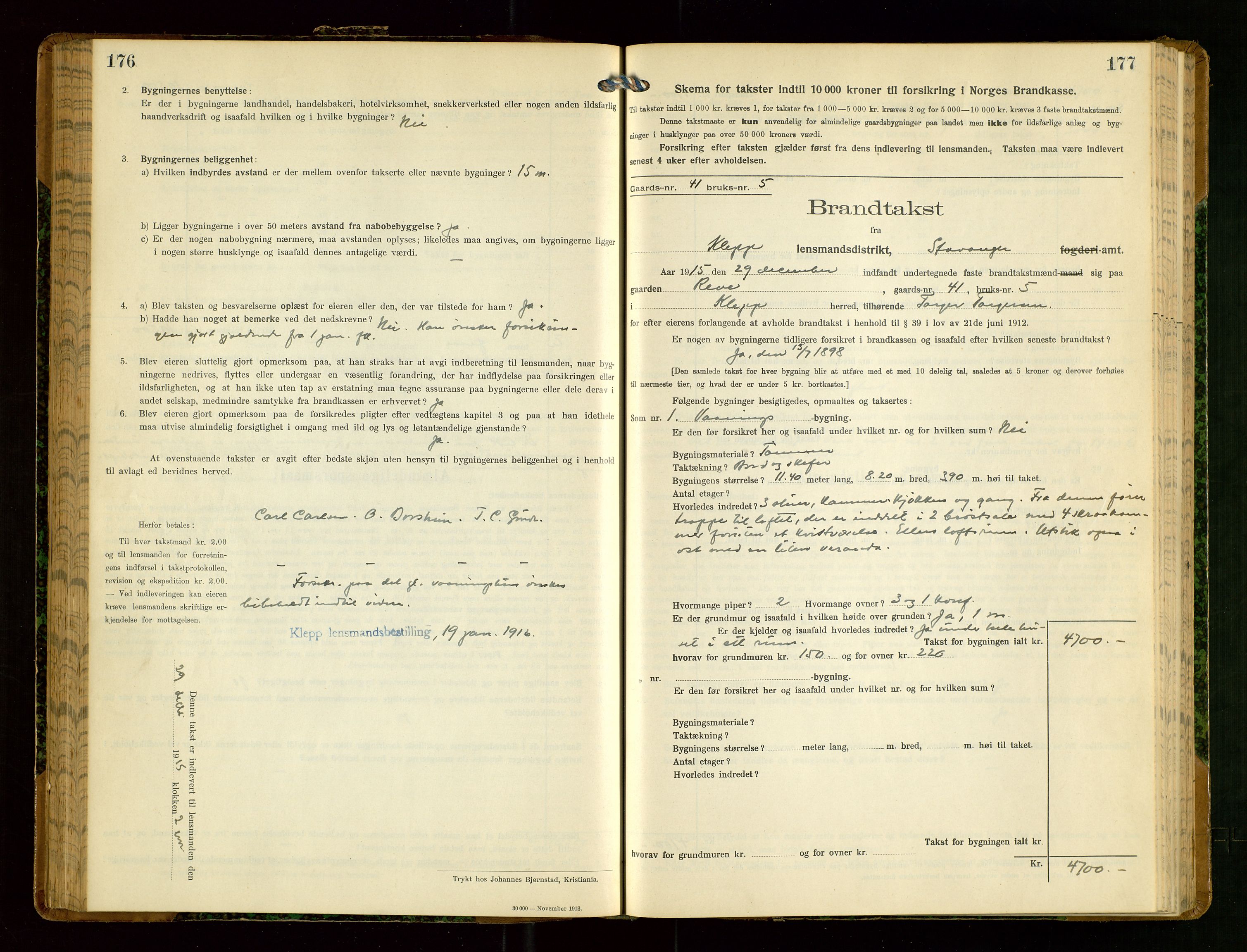 Klepp lensmannskontor, AV/SAST-A-100163/Goc/L0008: "Brandtakstprotokol" m/register, 1914-1917, s. 176-177