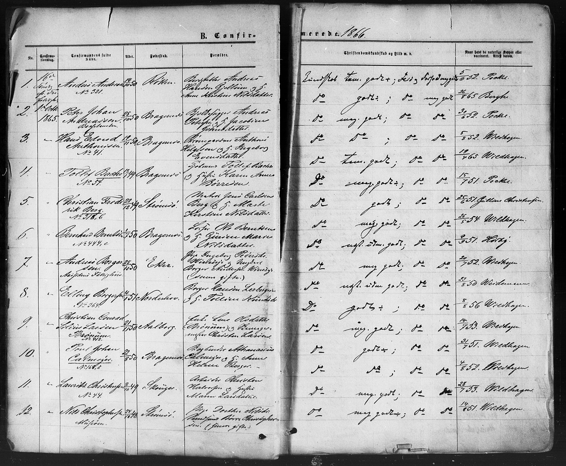 Bragernes kirkebøker, AV/SAKO-A-6/F/Fc/L0003: Ministerialbok nr. III 3, 1865-1874, s. 1