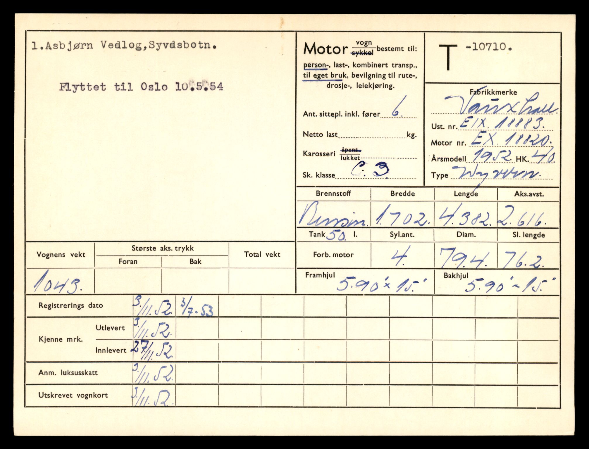 Møre og Romsdal vegkontor - Ålesund trafikkstasjon, SAT/A-4099/F/Fe/L0023: Registreringskort for kjøretøy T 10695 - T 10809, 1927-1998, s. 484