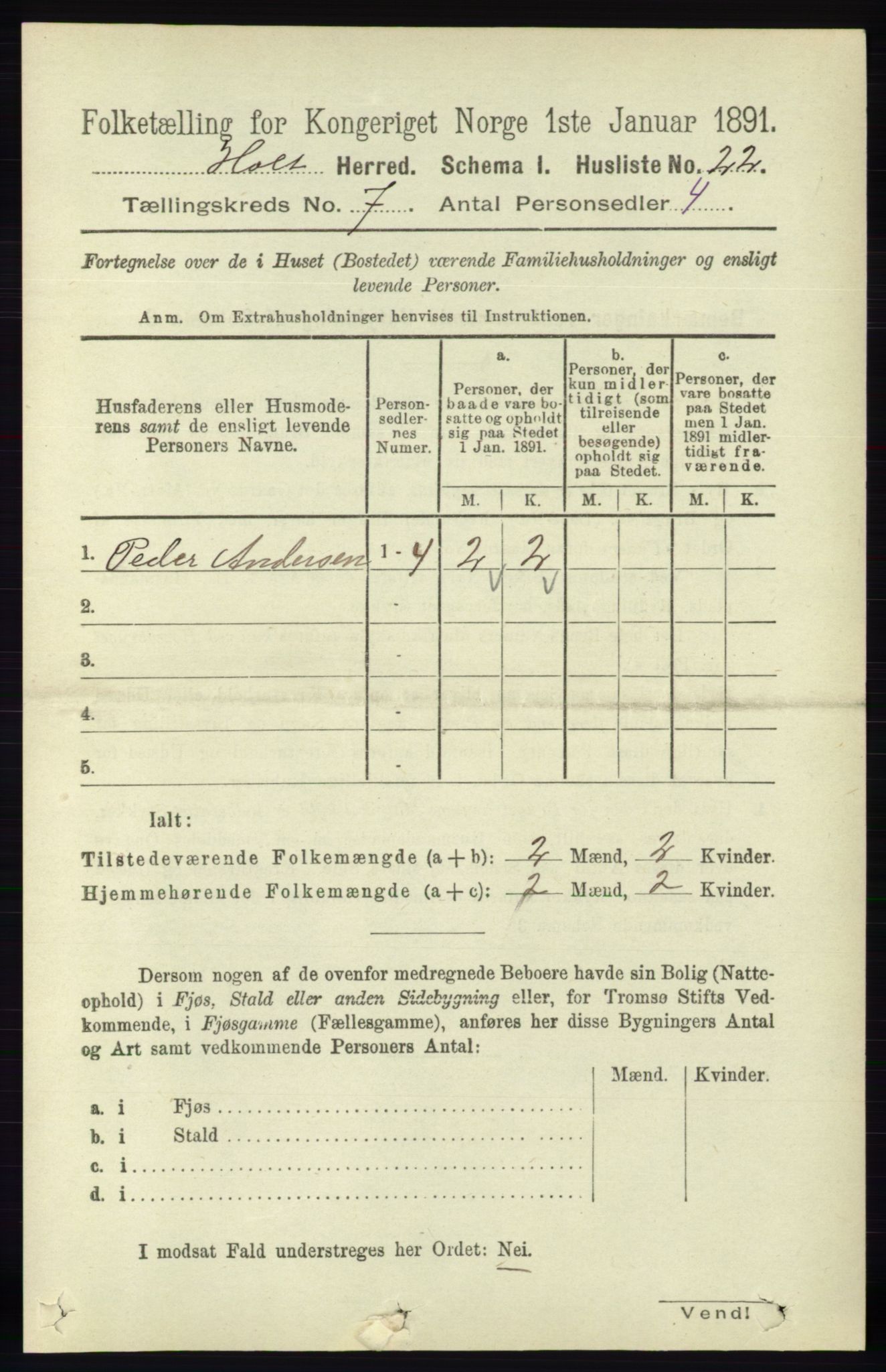 RA, Folketelling 1891 for 0914 Holt herred, 1891, s. 3316