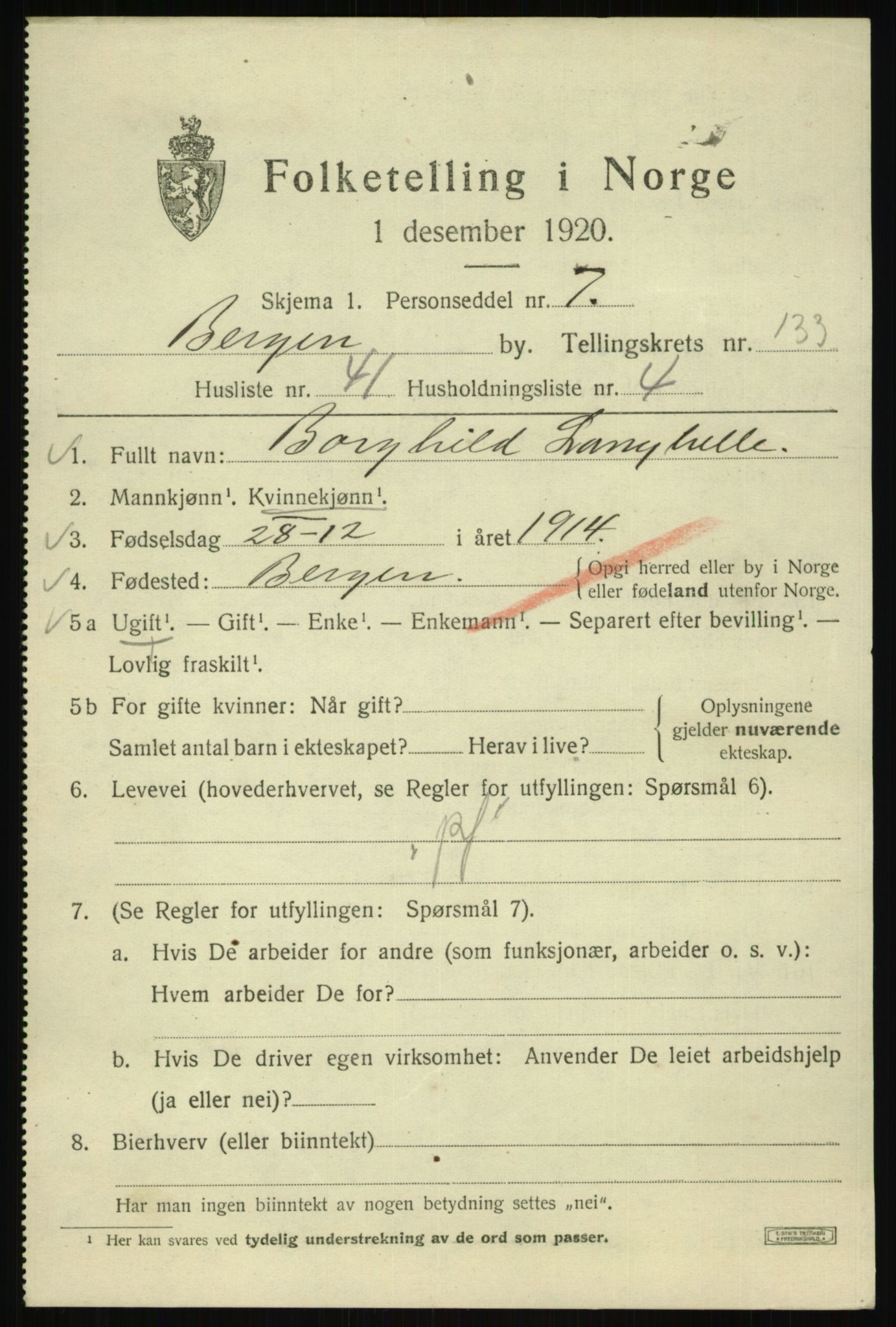 SAB, Folketelling 1920 for 1301 Bergen kjøpstad, 1920, s. 224831