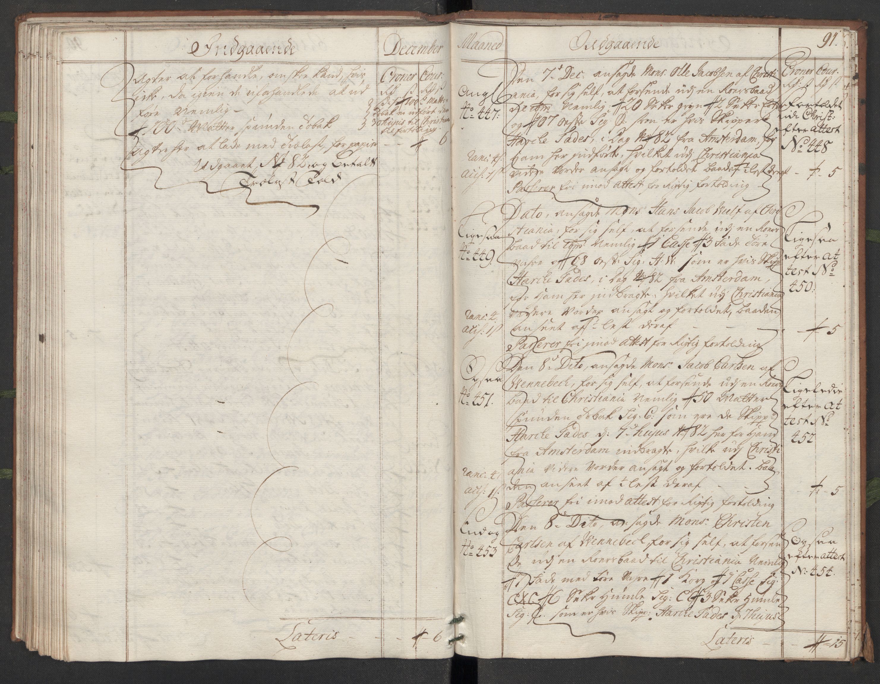 Generaltollkammeret, tollregnskaper, AV/RA-EA-5490/R07/L0010/0001: Tollregnskaper Sand / Hovedtollbok, 1733, s. 90b-91a