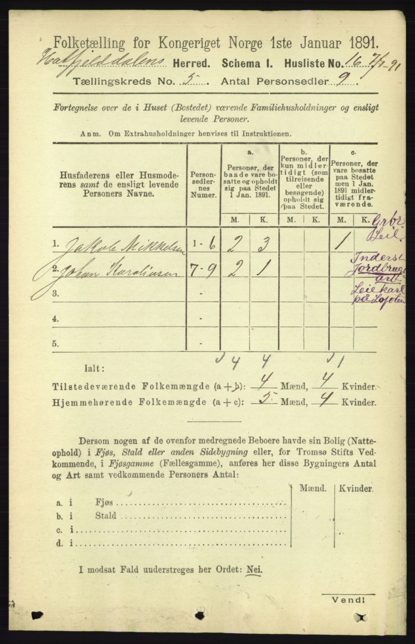 RA, Folketelling 1891 for 1826 Hattfjelldal herred, 1891, s. 1123