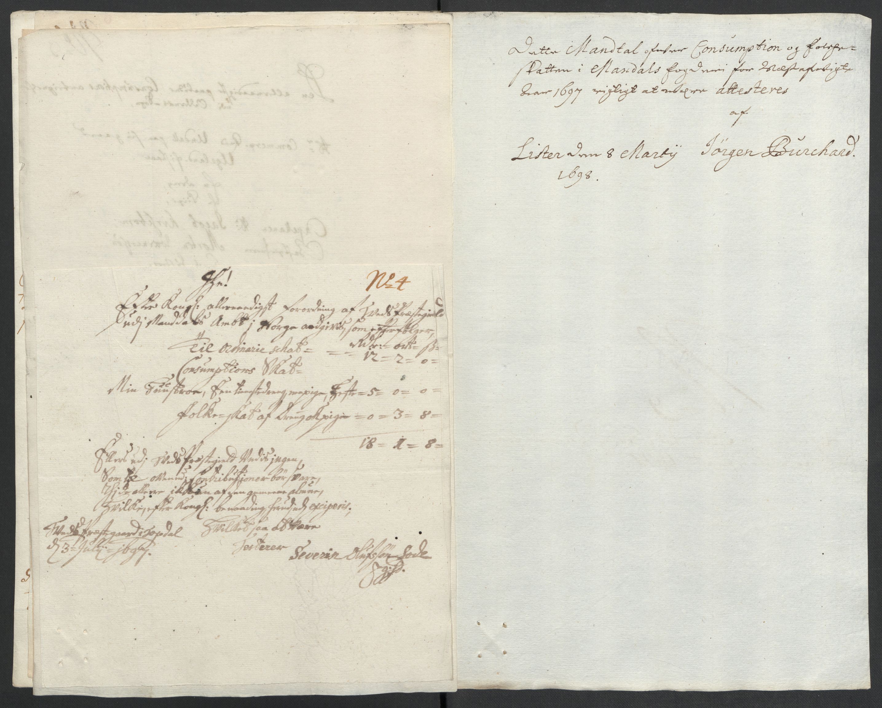 Rentekammeret inntil 1814, Reviderte regnskaper, Fogderegnskap, AV/RA-EA-4092/R43/L2546: Fogderegnskap Lista og Mandal, 1696-1697, s. 234
