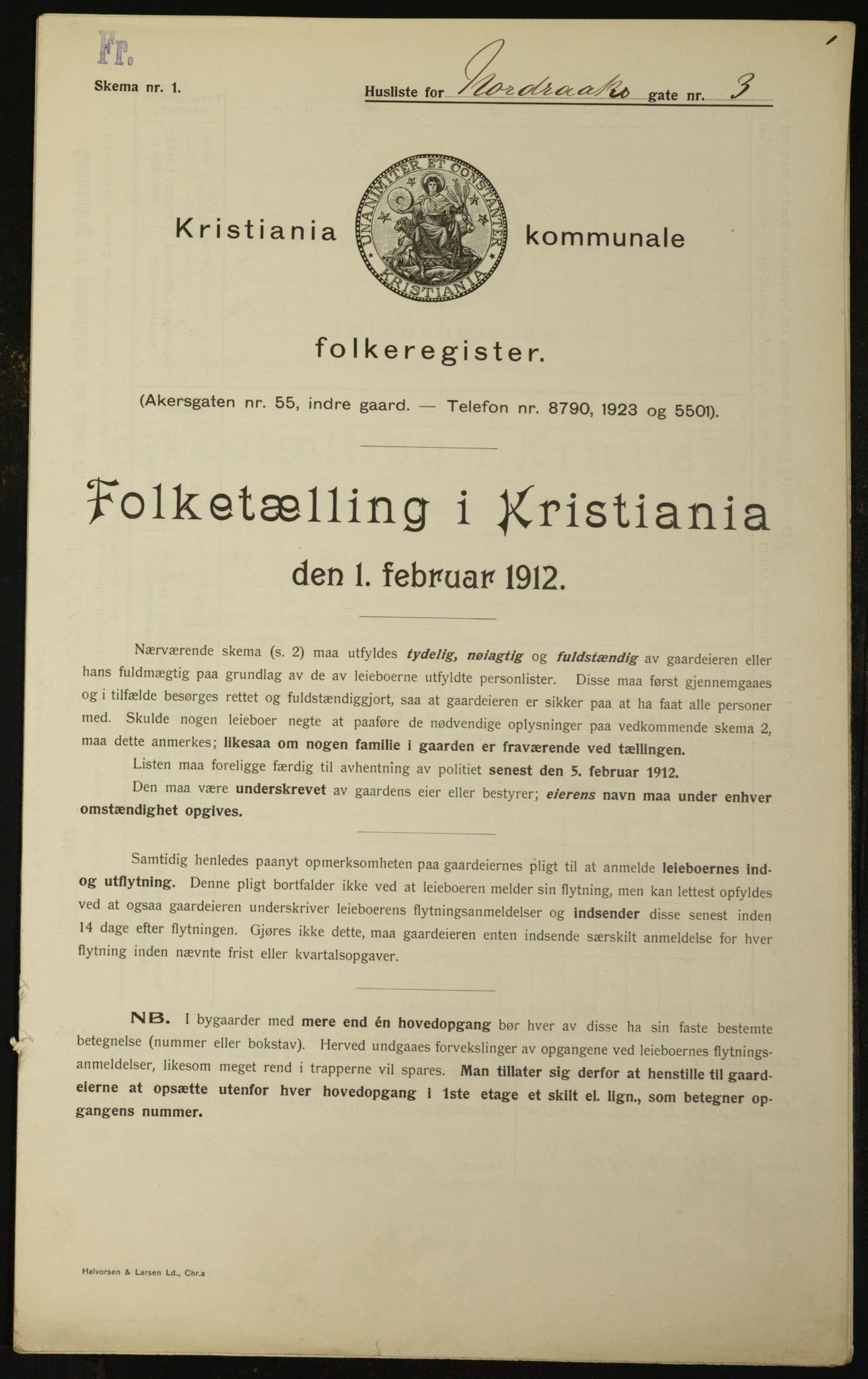 OBA, Kommunal folketelling 1.2.1912 for Kristiania, 1912, s. 74001