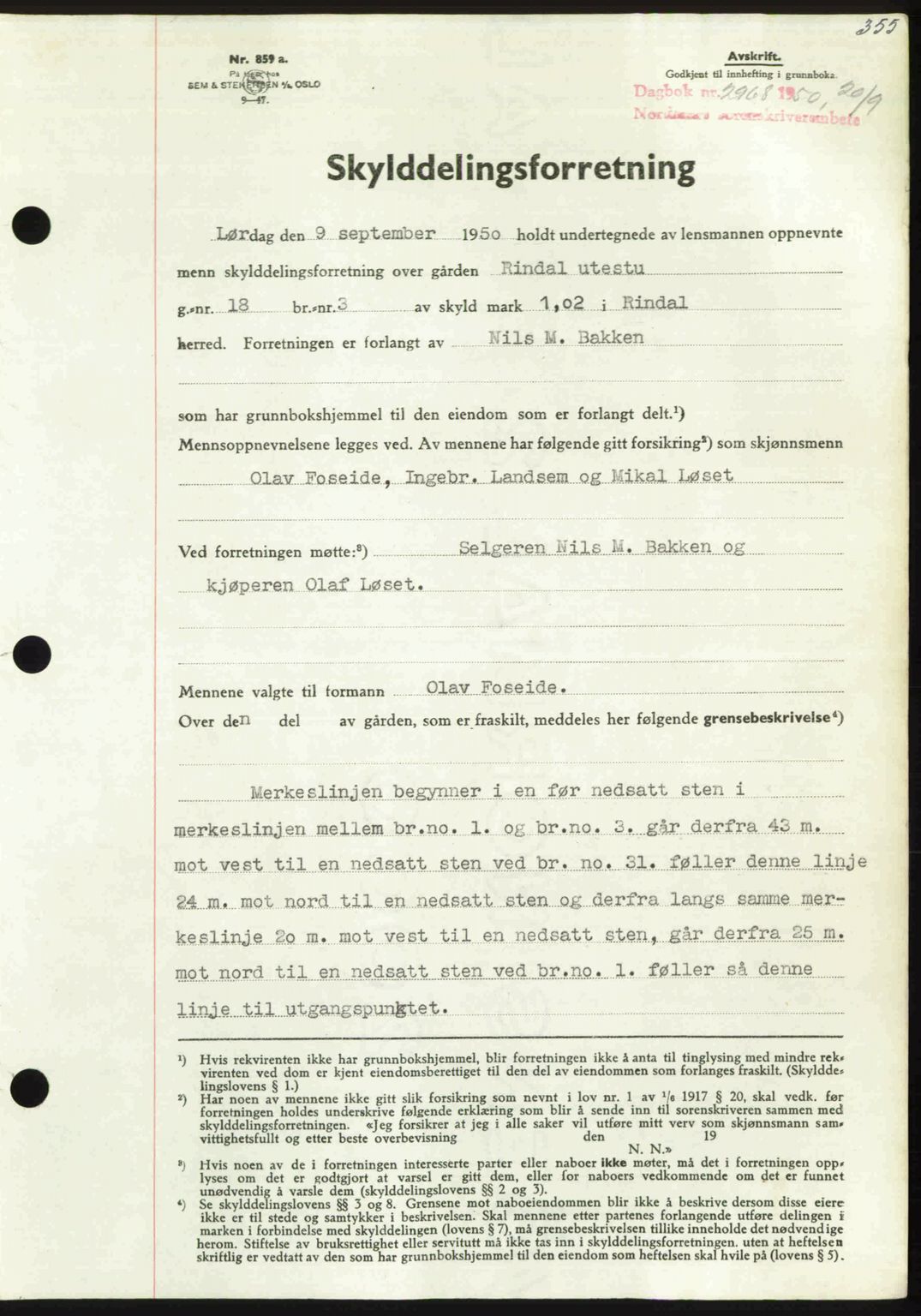 Nordmøre sorenskriveri, SAT/A-4132/1/2/2Ca: Pantebok nr. A116, 1950-1950, Dagboknr: 2968/1950