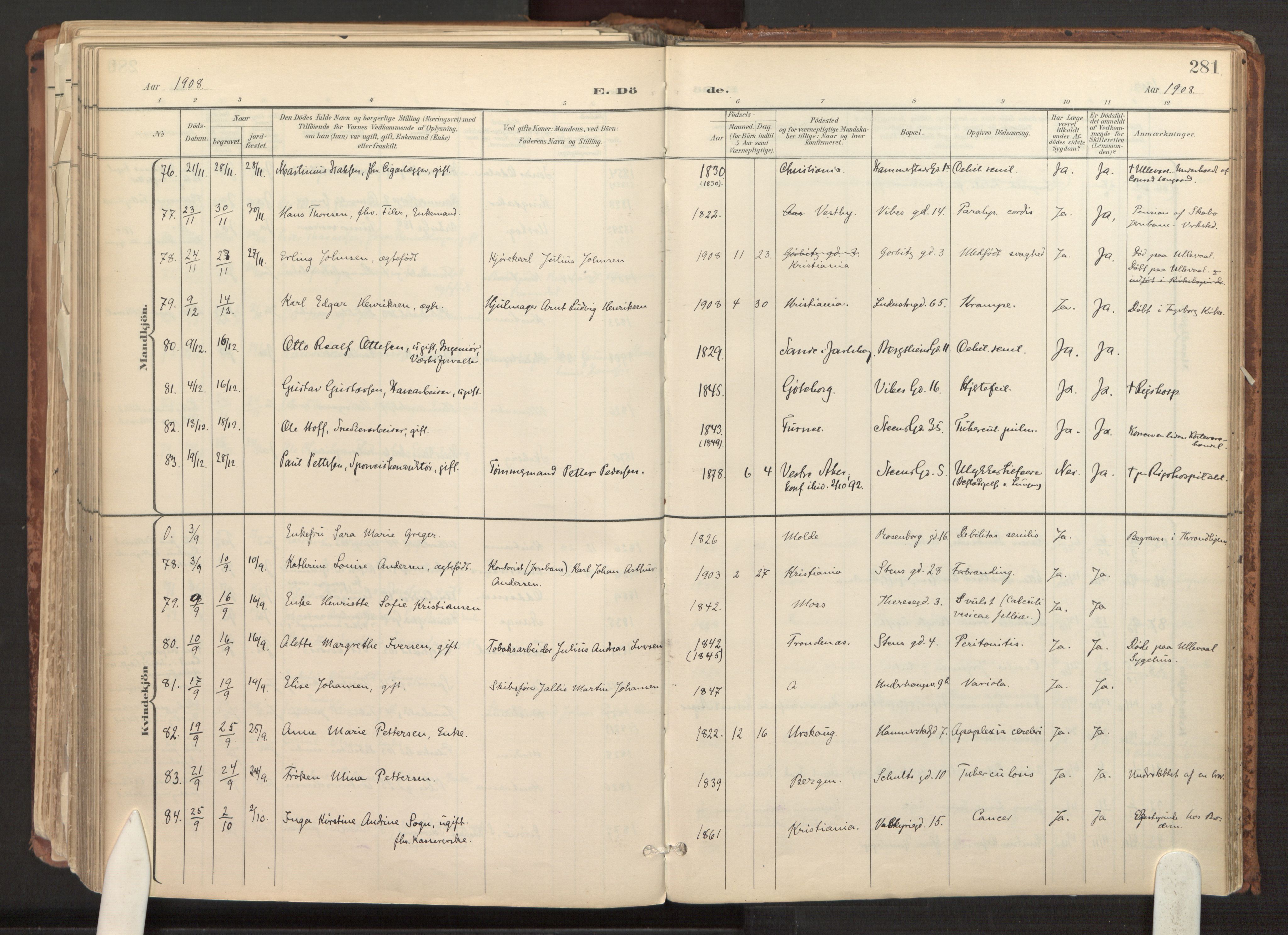 Fagerborg prestekontor Kirkebøker, AV/SAO-A-10844/F/Fa/L0003: Ministerialbok nr. 3, 1898-1916, s. 281