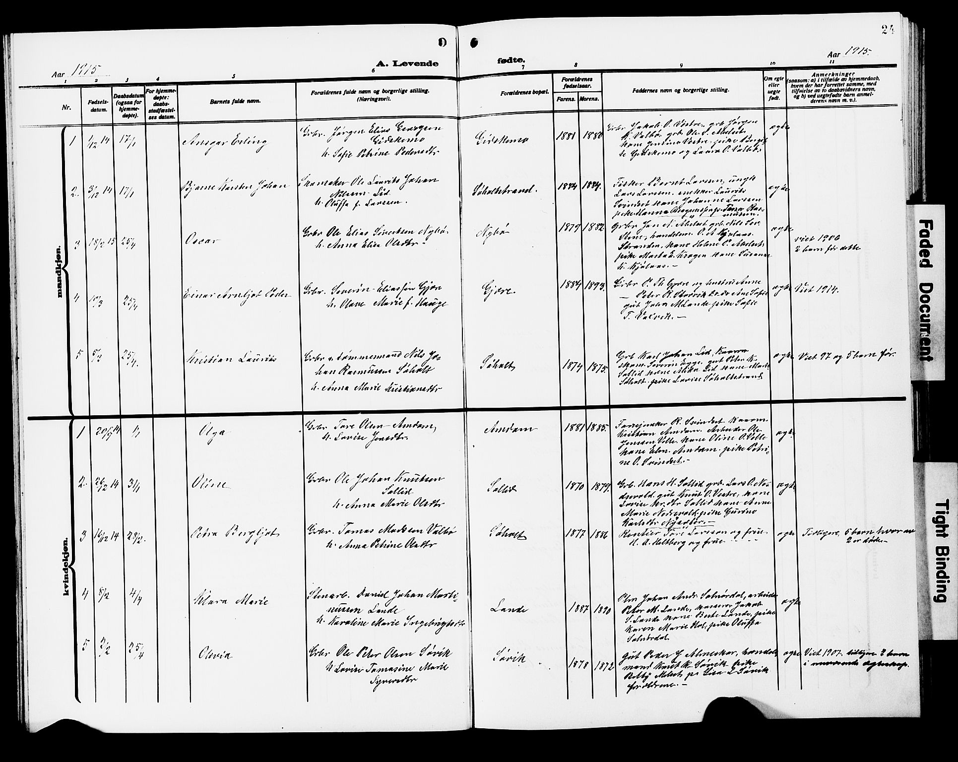 Ministerialprotokoller, klokkerbøker og fødselsregistre - Møre og Romsdal, SAT/A-1454/522/L0328: Klokkerbok nr. 522C07, 1909-1925, s. 24